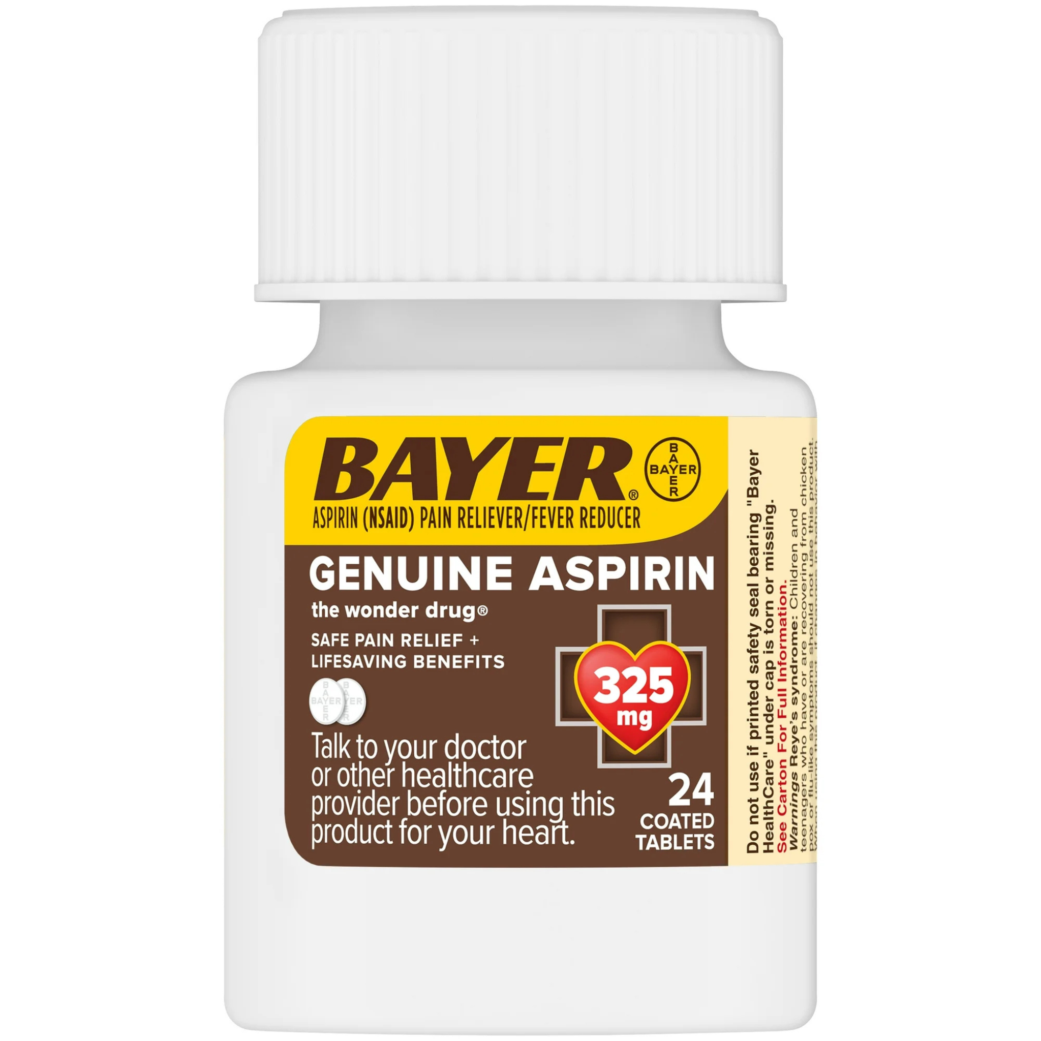 Genuine Bayer Aspirin Pain Reliever / Fever Reducer 325mg Coated Tablets, 24 Ct - Pharmaful