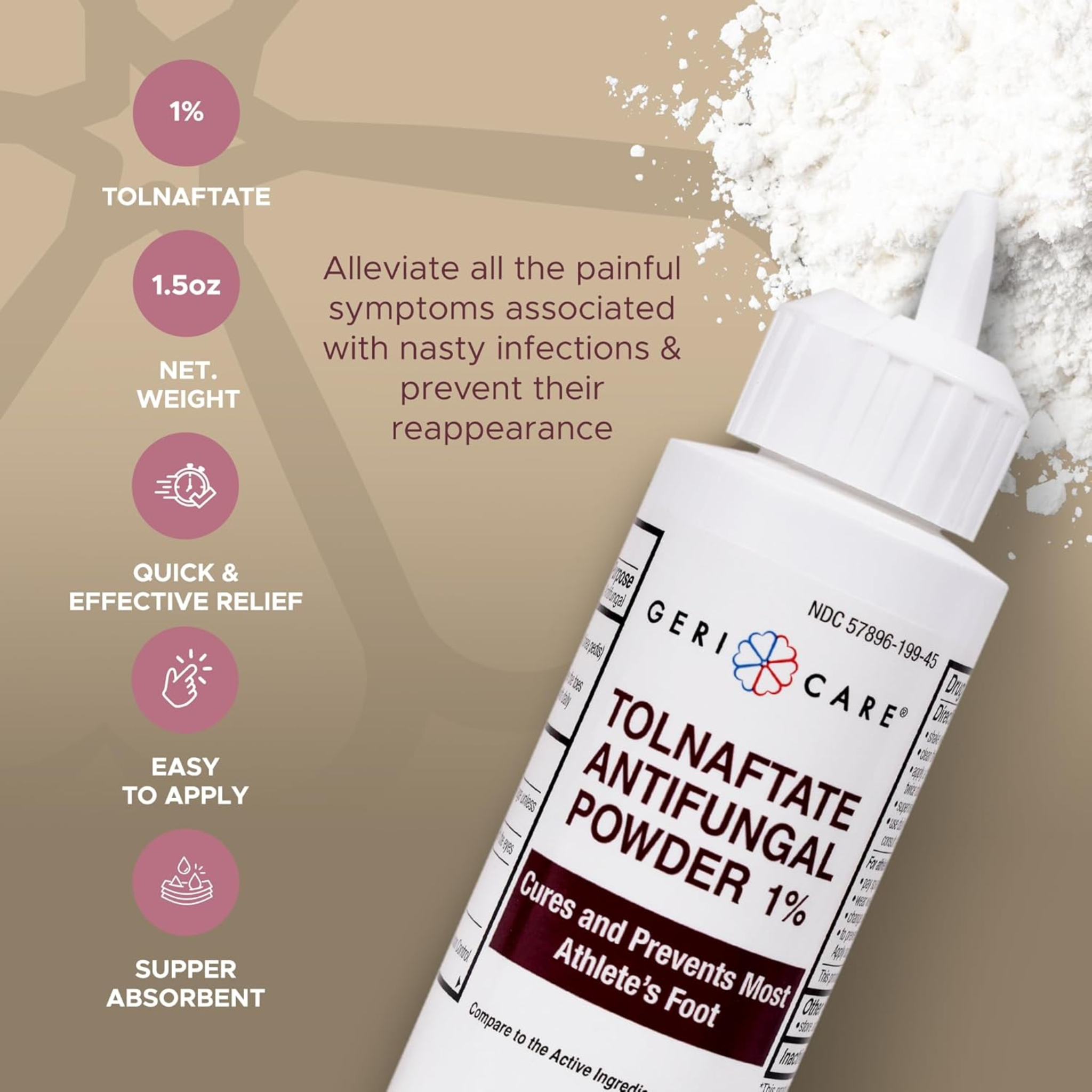 Geri-Care, Tolnaftate Antifungal Foot Powder, Effective Treatment for Athlete’s Foot, 1.5 oz