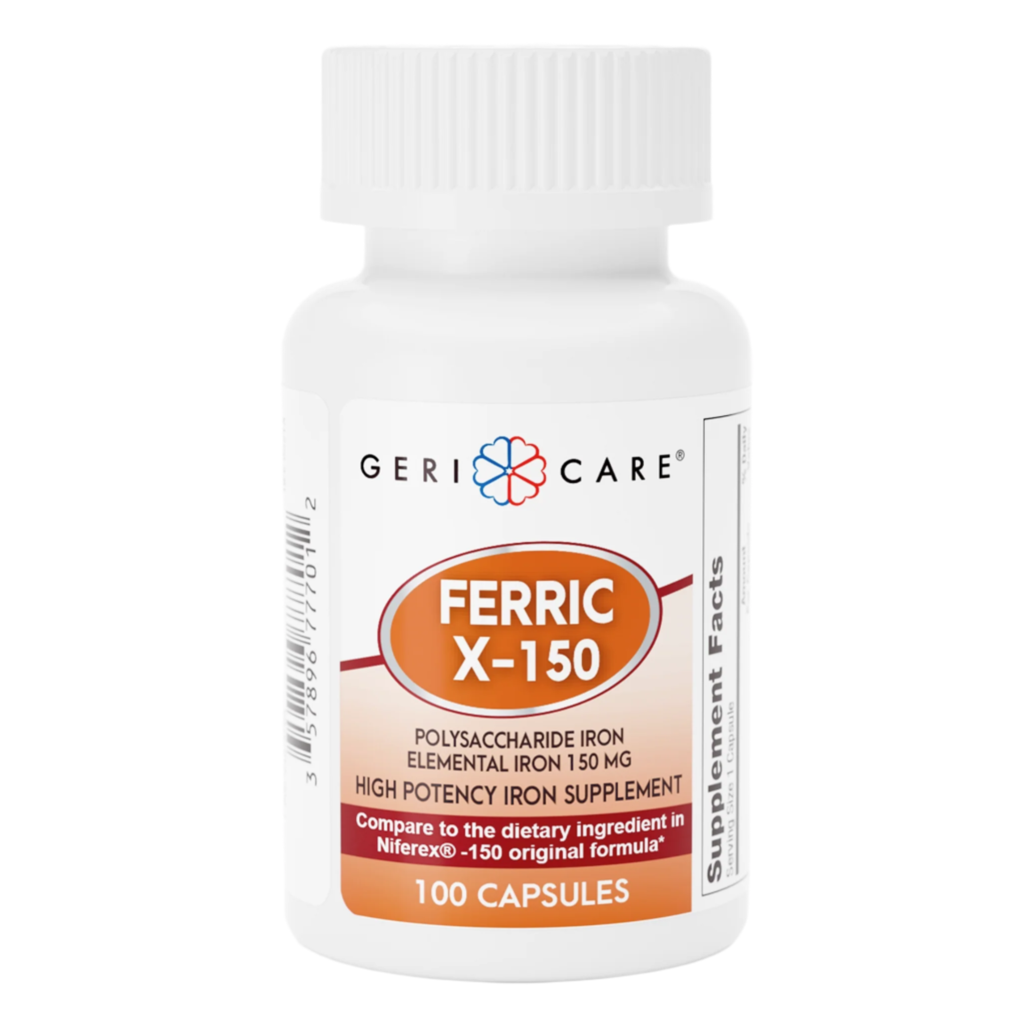 GeriCare, Ferric X-150, High-Potency Polysaccharide Iron Supplement for Optimal Absorption, 100 Capsules