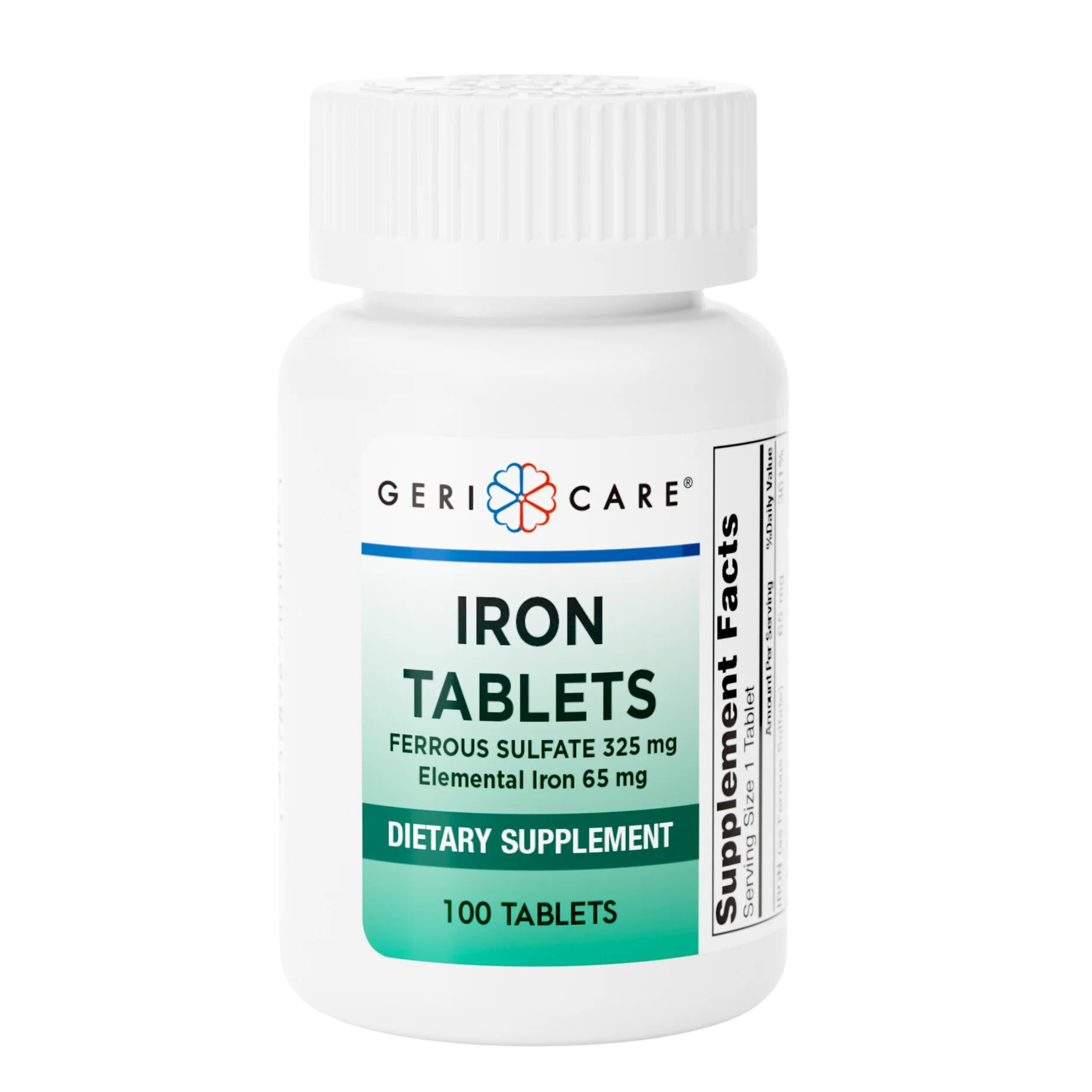 GeriCare, Ferrous Sulfate 325 mg, High-Potency Iron Supplement for Red Blood Cell Support, 100 Tablets