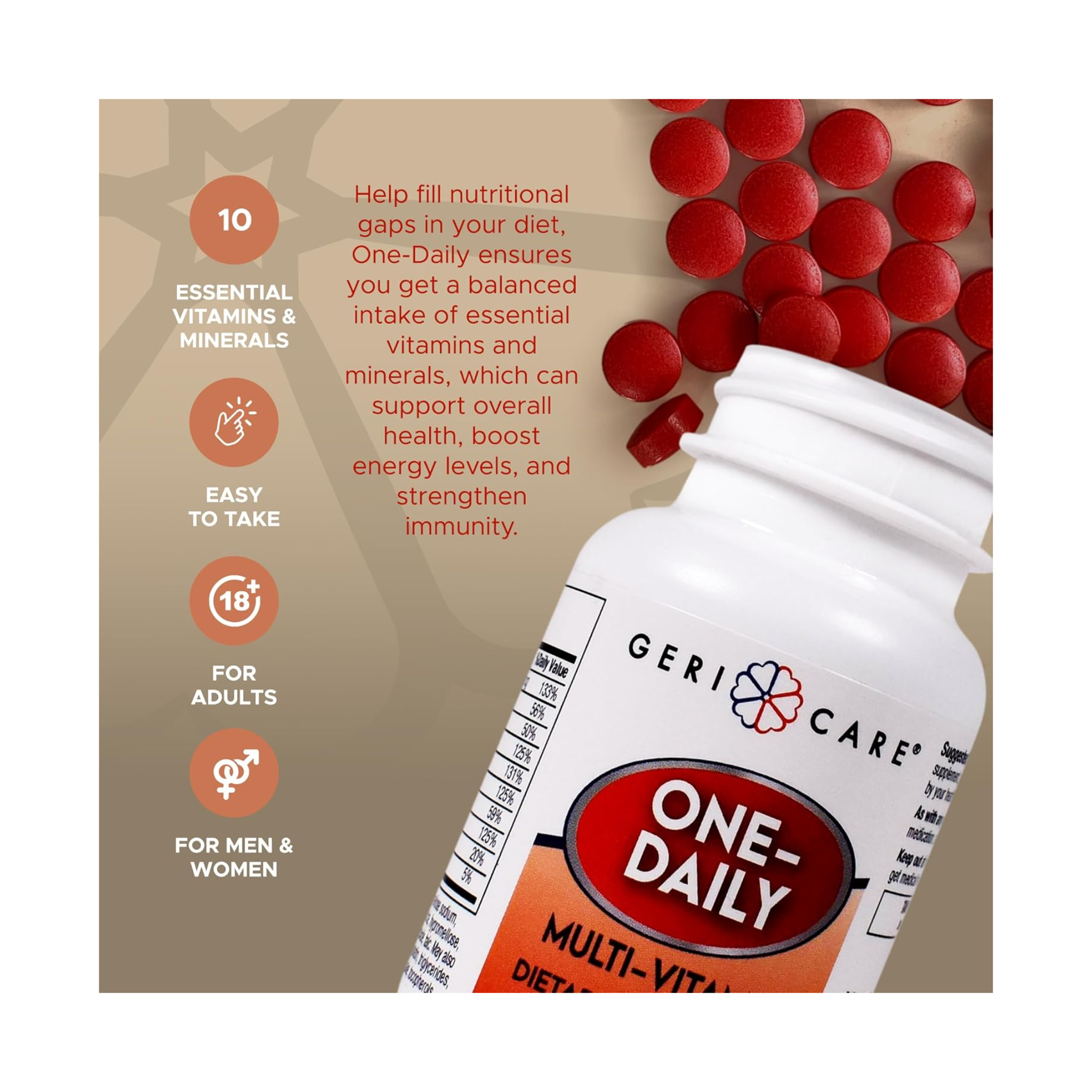 GeriCare, One-Daily Multivitamin, Essential Nutrients for Overall Health, 100 Count