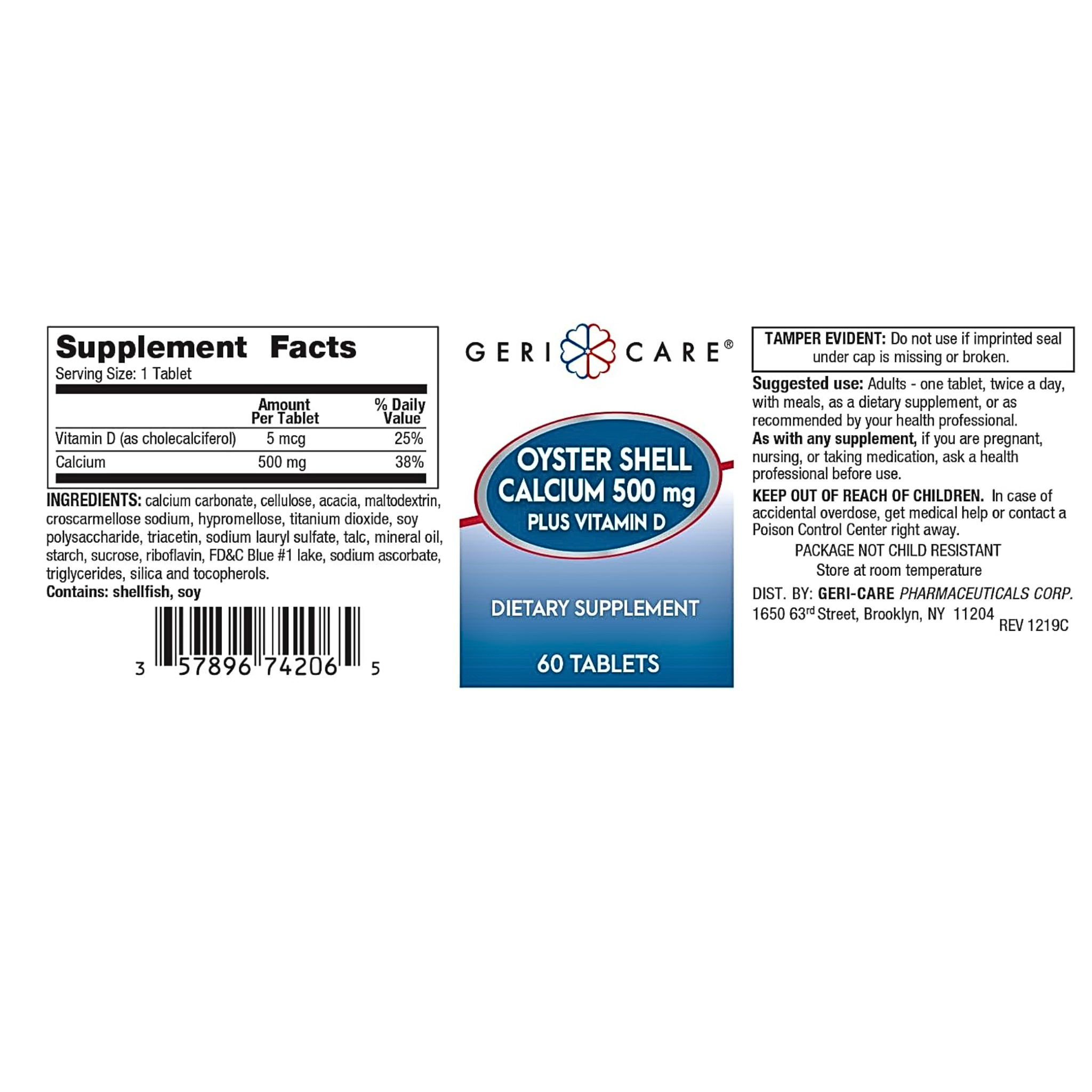 GeriCare, Oyster Shell Calcium 500 mg, Bone Health Supplement, 60 Tablets