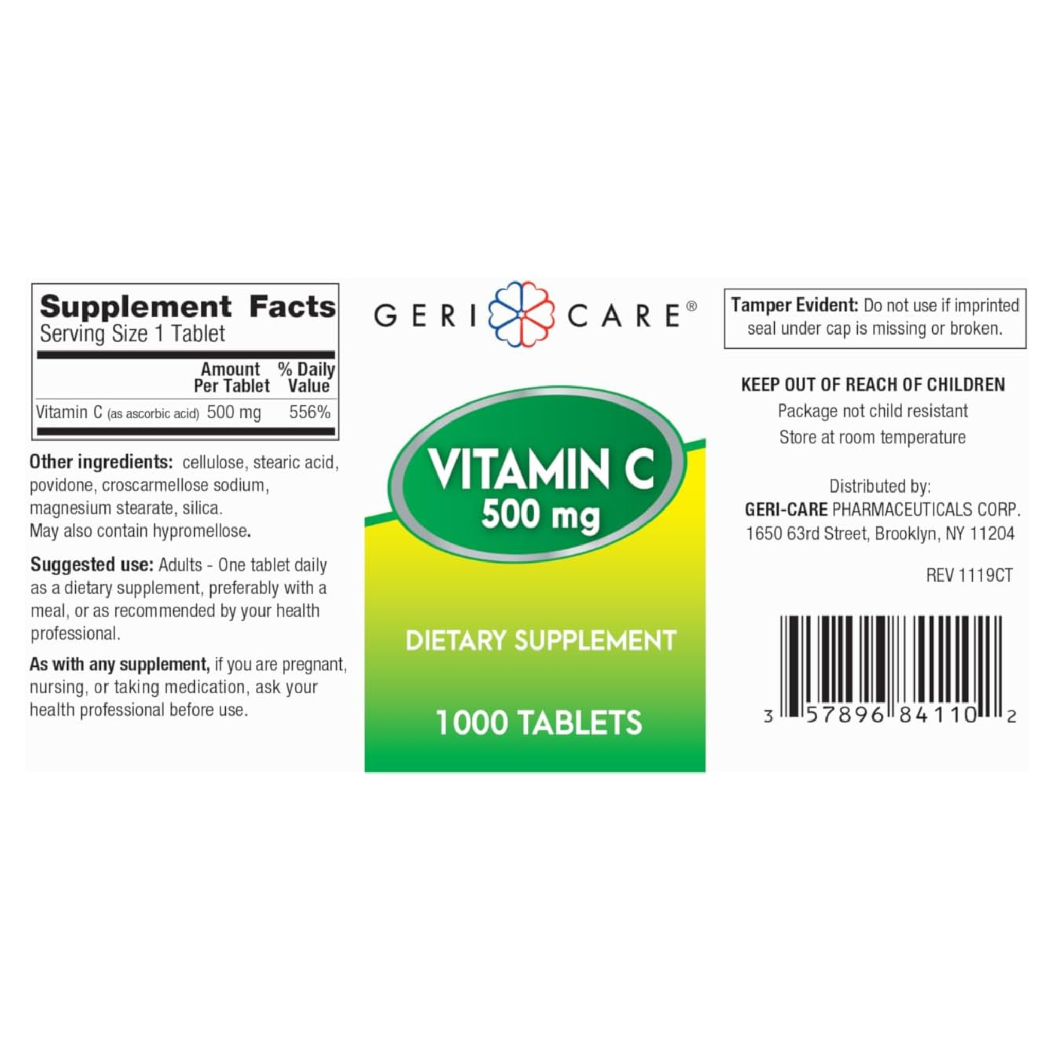 Geri-Care, Vitamin C 500mg Tablets, Immune Support Supplement, 1000 Ct