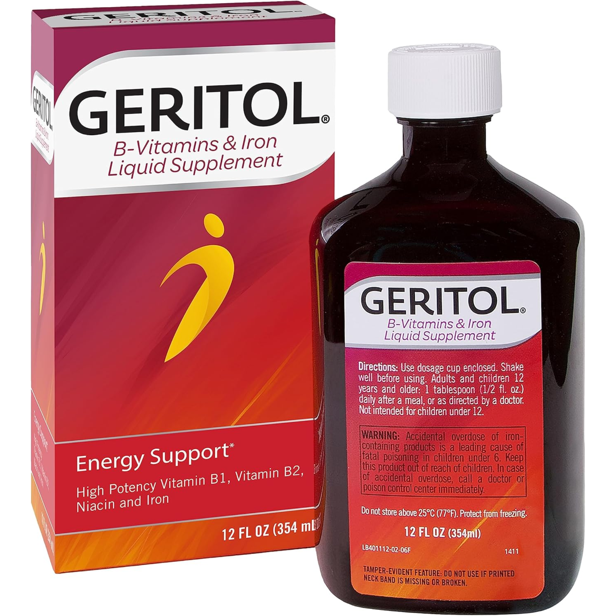 Geritol, Liquid Vitamin & Iron Supplement, High Potency B-Vitamins & Iron for Energy Support, 12 oz