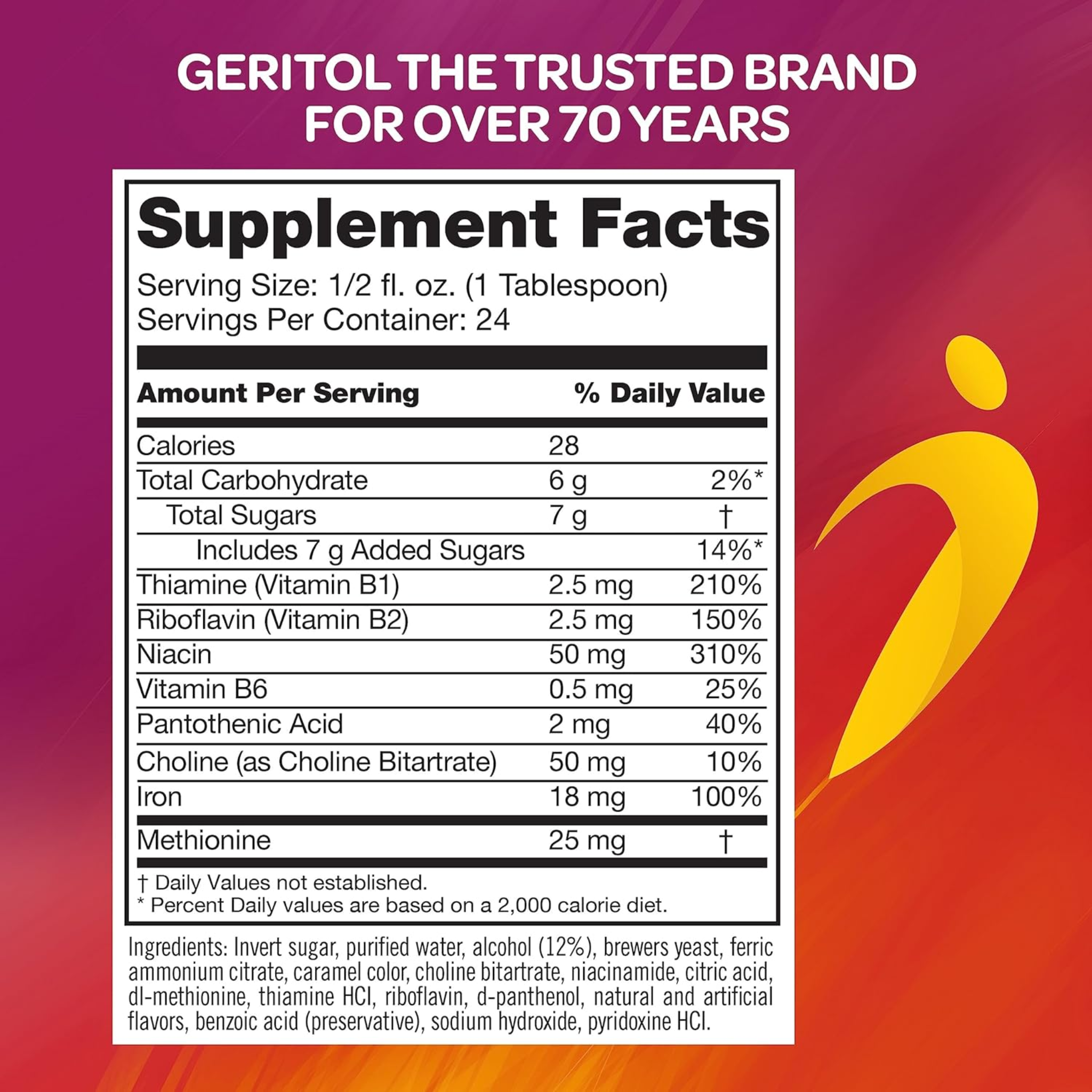 Geritol, Liquid Vitamin & Iron Supplement, High Potency B-Vitamins & Iron for Energy Support, 12 oz