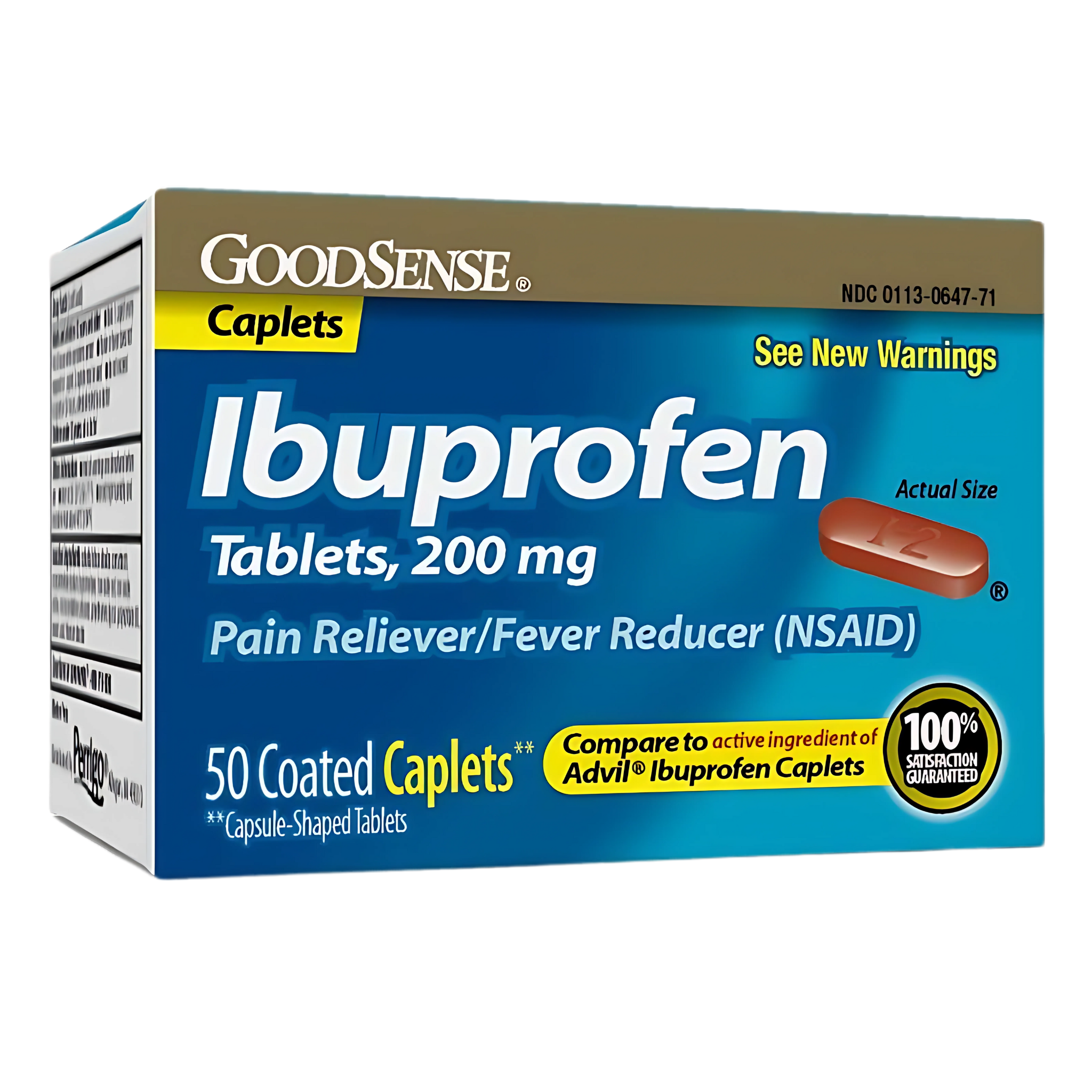 GoodSense, Ibuprofen Caplets, Pain Reliever and Fever Reducer with 200 mg for Everyday Discomfort Relief, 50 Count
