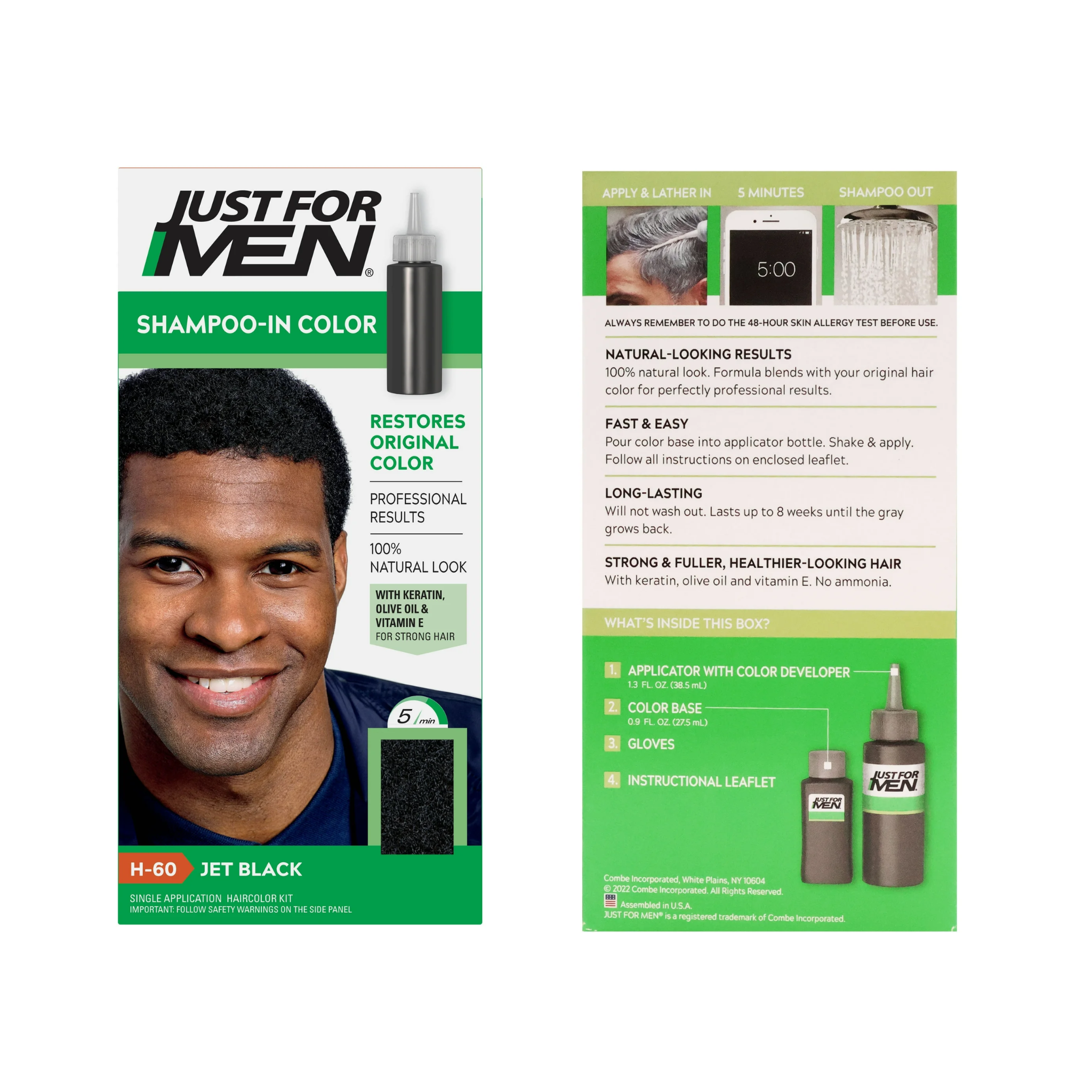 Just For Men, Shampoo-In Gray Hair Color, Jet Black H-60, Easy Application for Natural Results