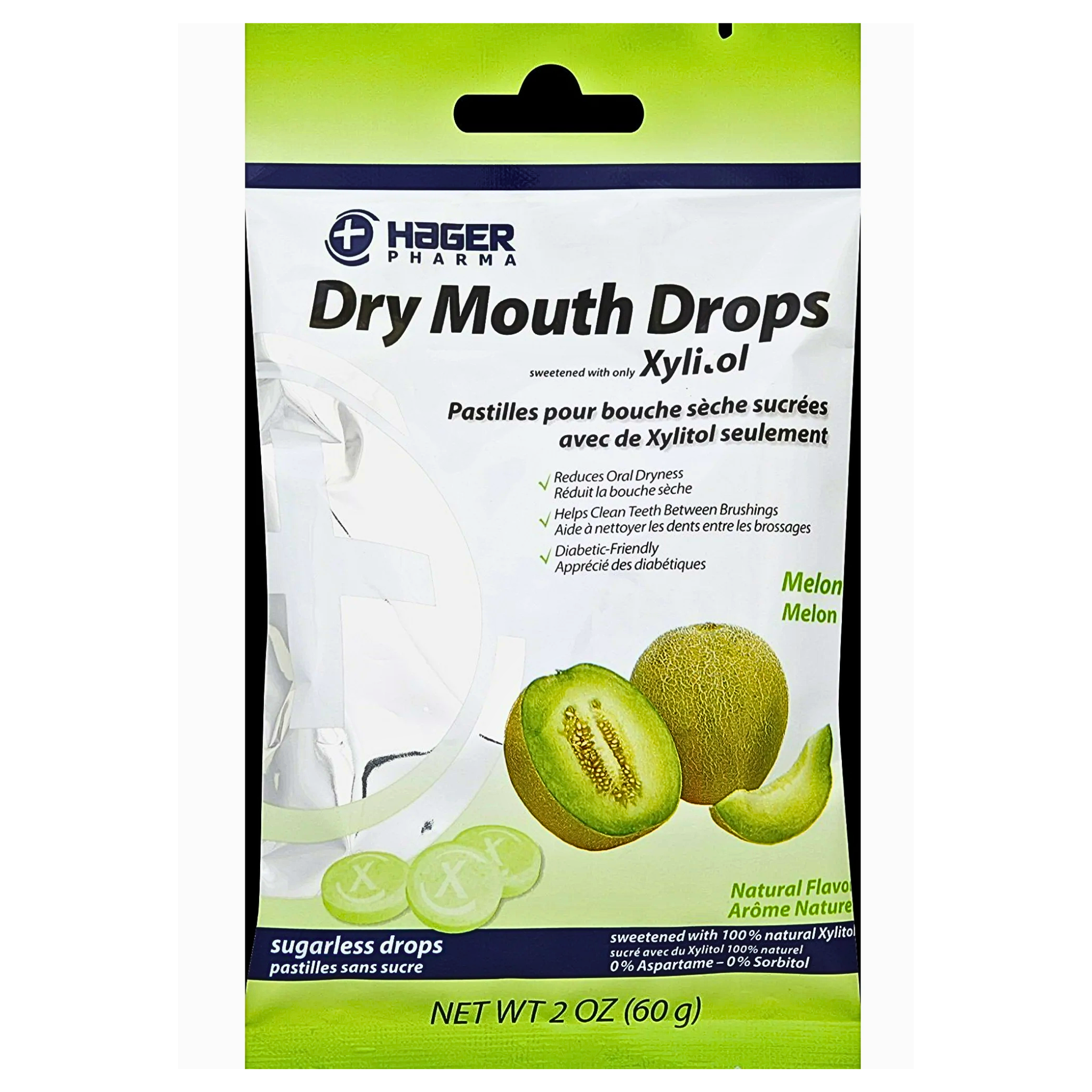 Hager Pharma, Dry Mouth Drops with Xylitol, Refreshing Melon Flavor, 2 oz