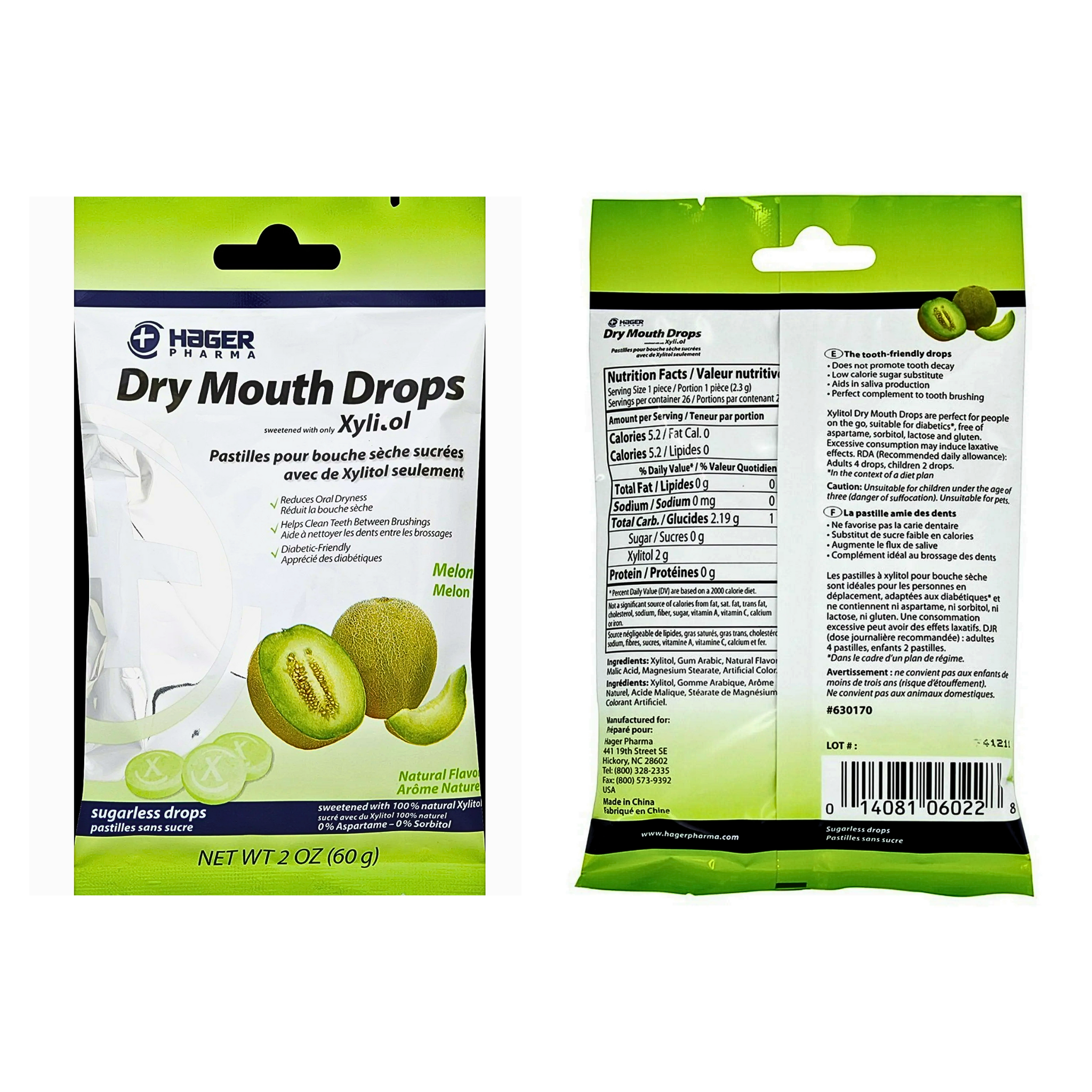 Hager Pharma, Dry Mouth Drops with Xylitol, Refreshing Melon Flavor, 2 oz