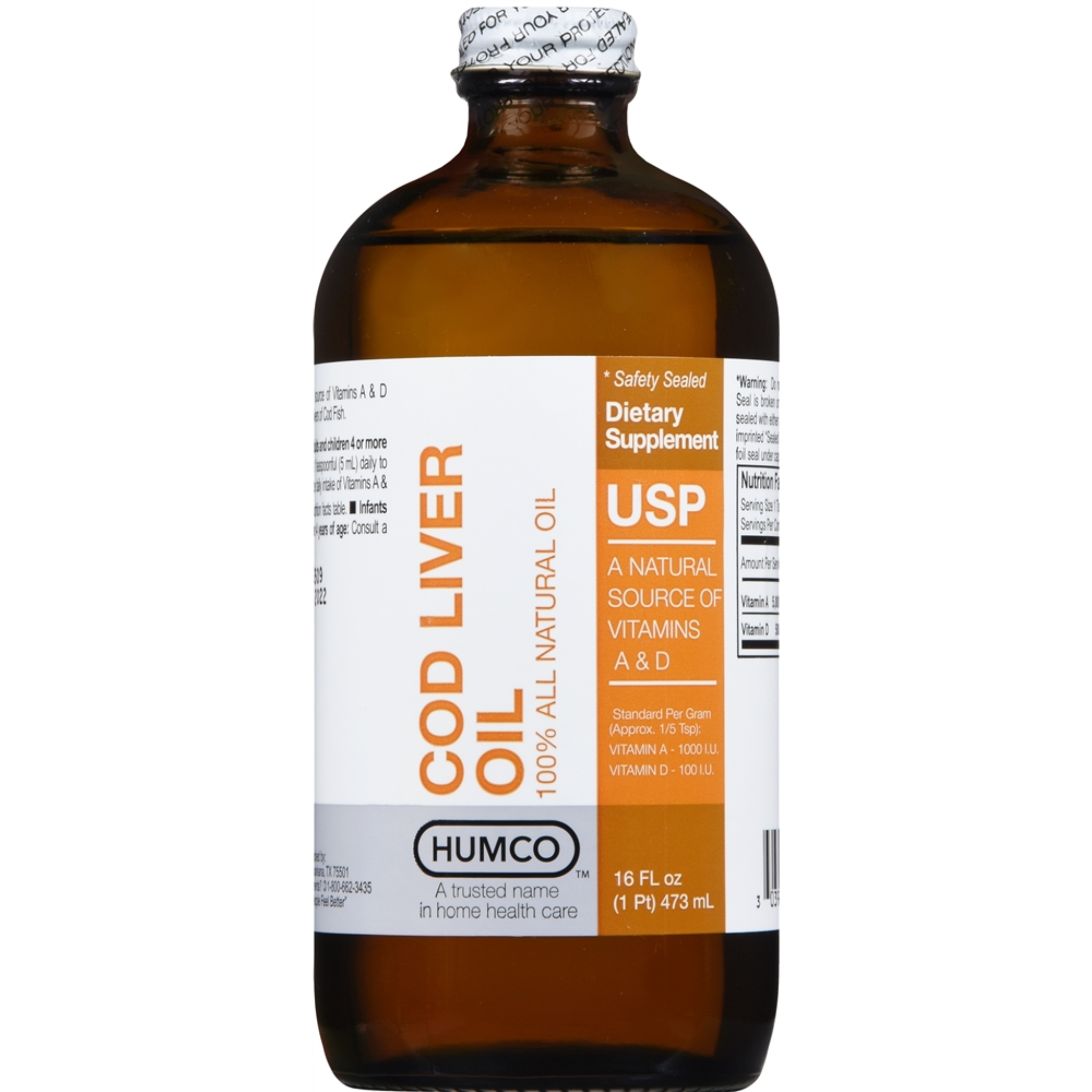 Humco, Cod Liver Oil USP, Rich in Omega-3s and Vitamins A & D, 16 oz