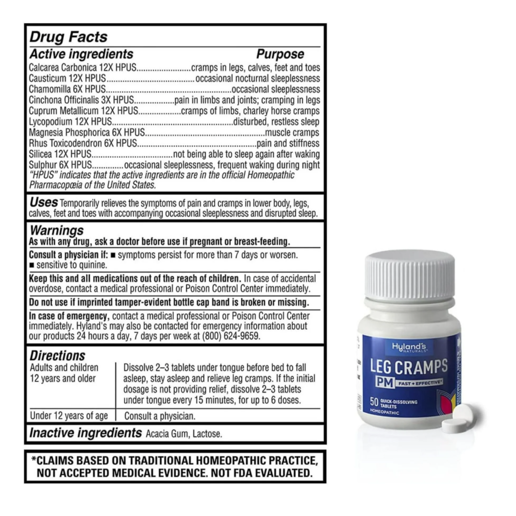 Hyland's Leg Cramps PM, Relief of Nighttime Leg, Calf, and Foot Cramps, 50 quick-dissolving tablets