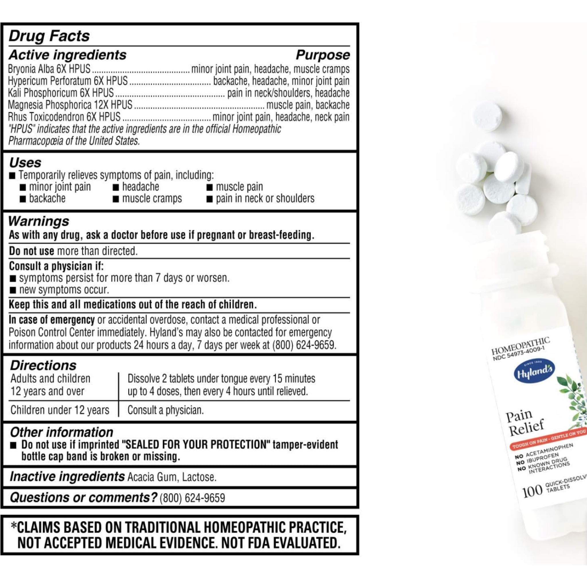 Hyland's Naturals Pain Relief Quick-Dissolving Tablets, 100 Tablets
