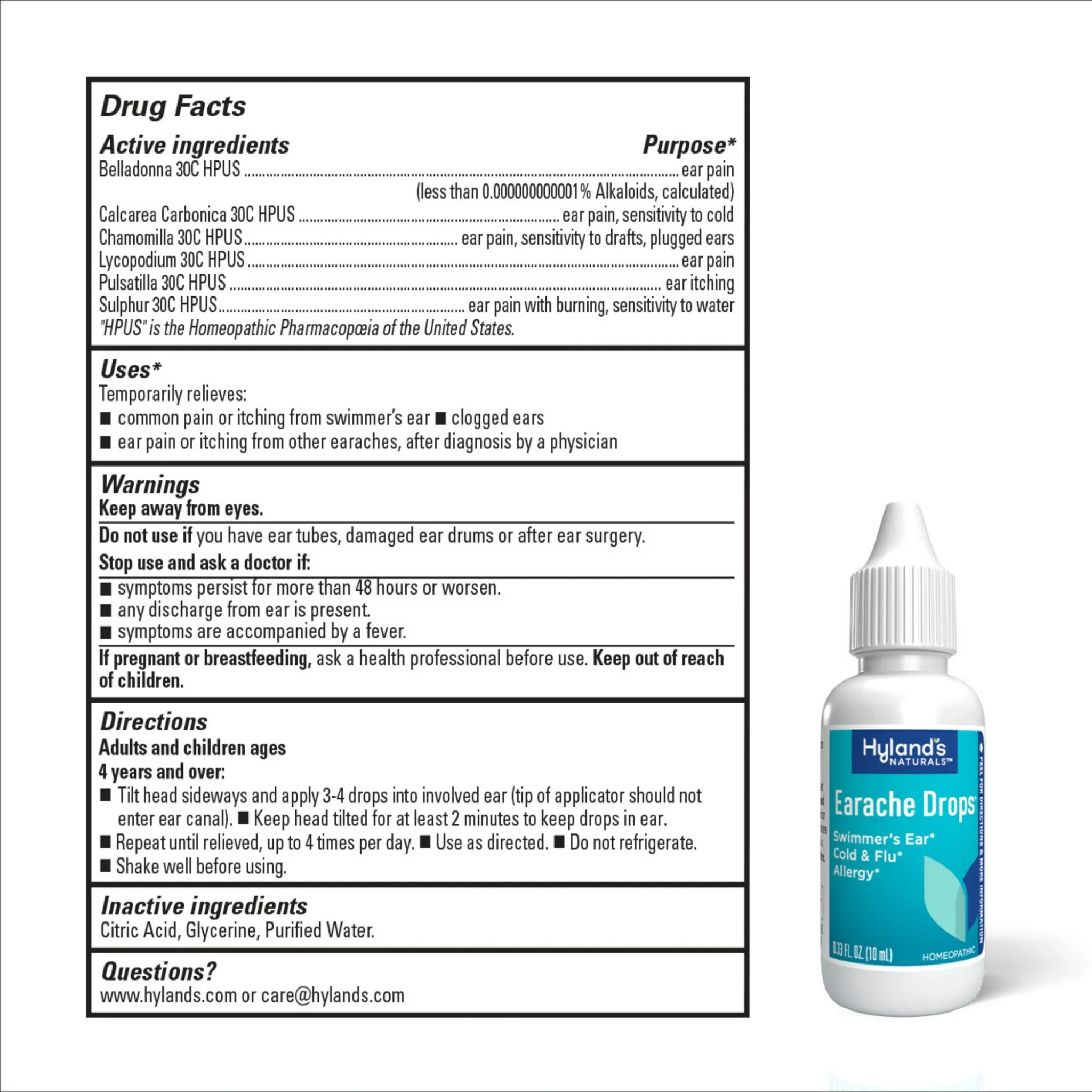 Hyland's Naturals Relieve Ear Pain And Clogging, Ear Ache Drops, 0.33 Oz