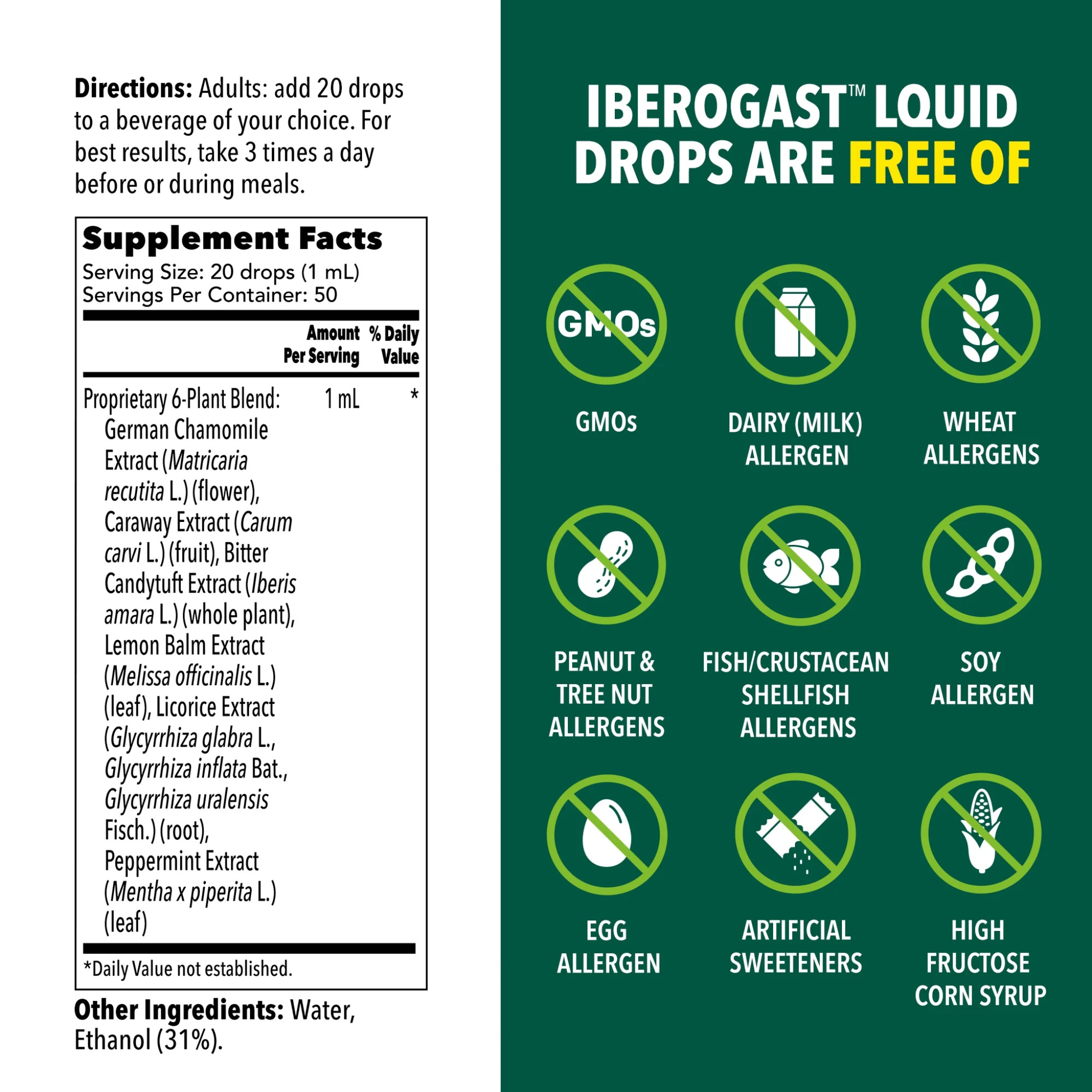 Iberogast Liquid Drops, Herbal Relief of Stomach Upsets: Occasional Indigestion, Bloating, Gas, Nausea, Upset Stomach; Gluten Free; 6-Herb Blend with Iberis Amara, Peppermint, Licorice; 50mL - Pharmaful