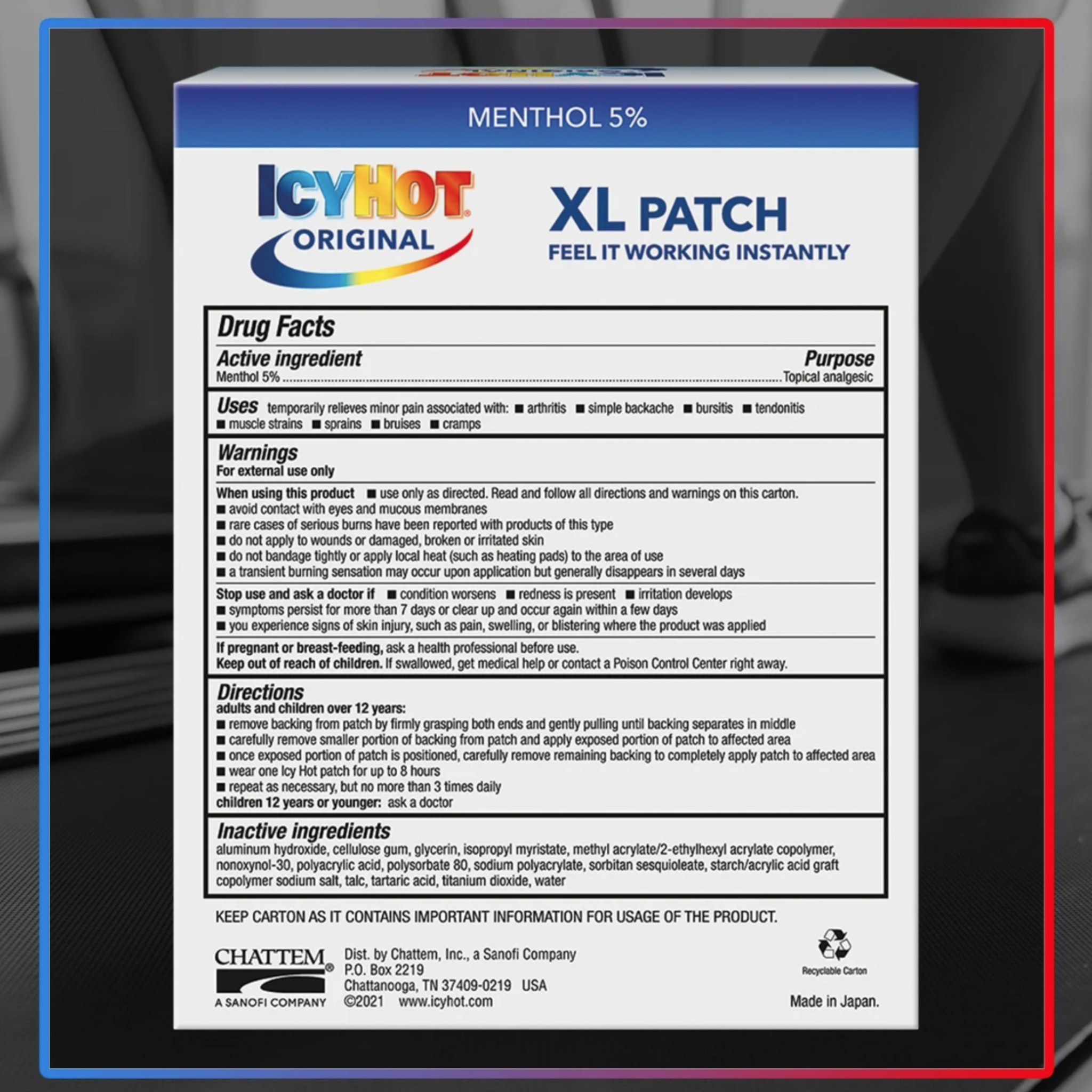 Icy Hot Original Topical Pain Reliever Patches, Numbing Cream and Muscle Rub Alternative, 5% Menthol, XL, 3 Count - Pharmaful