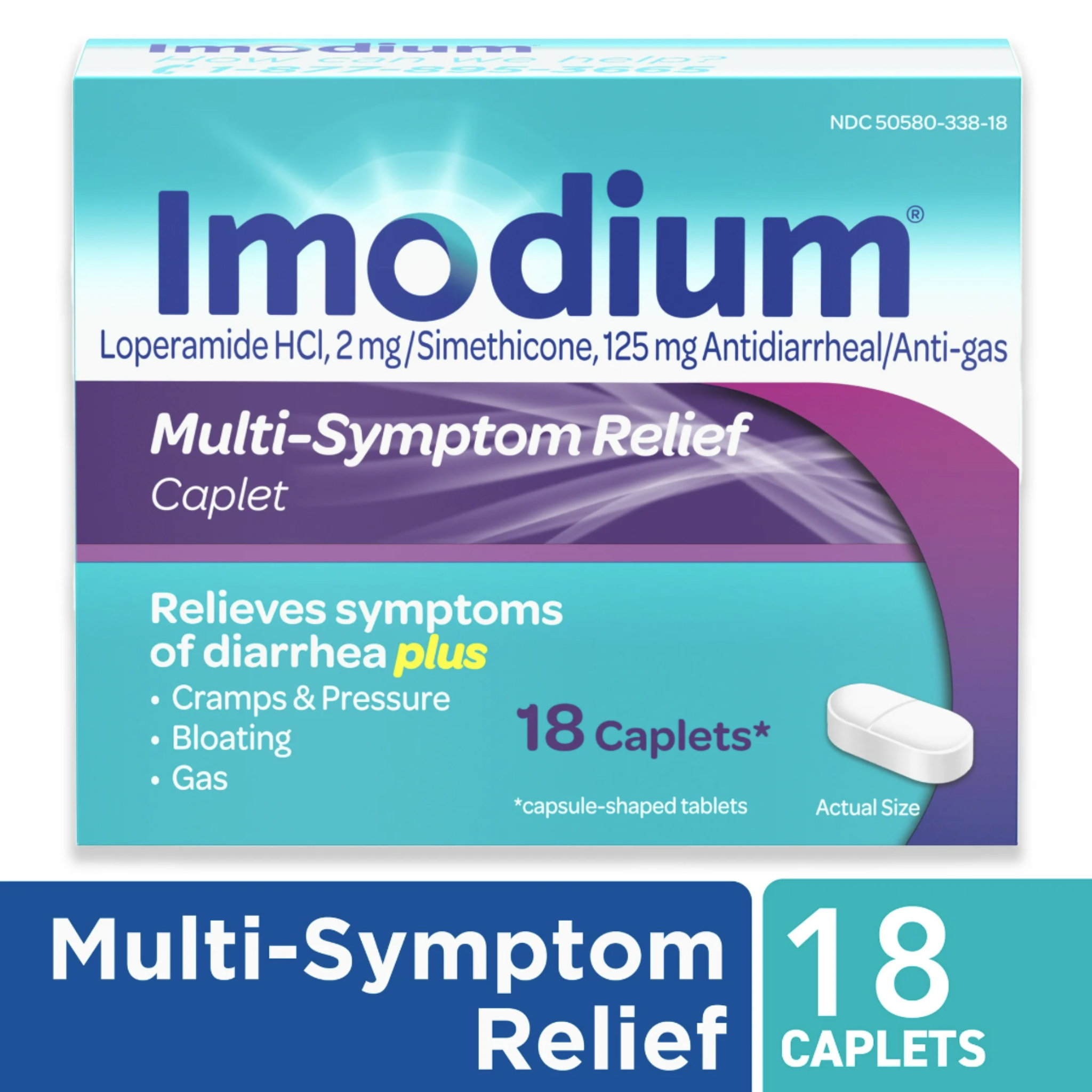 Imodium Multi-Symptom Relief Anti-Diarrheal Medicine Caplets, 18 Ct.