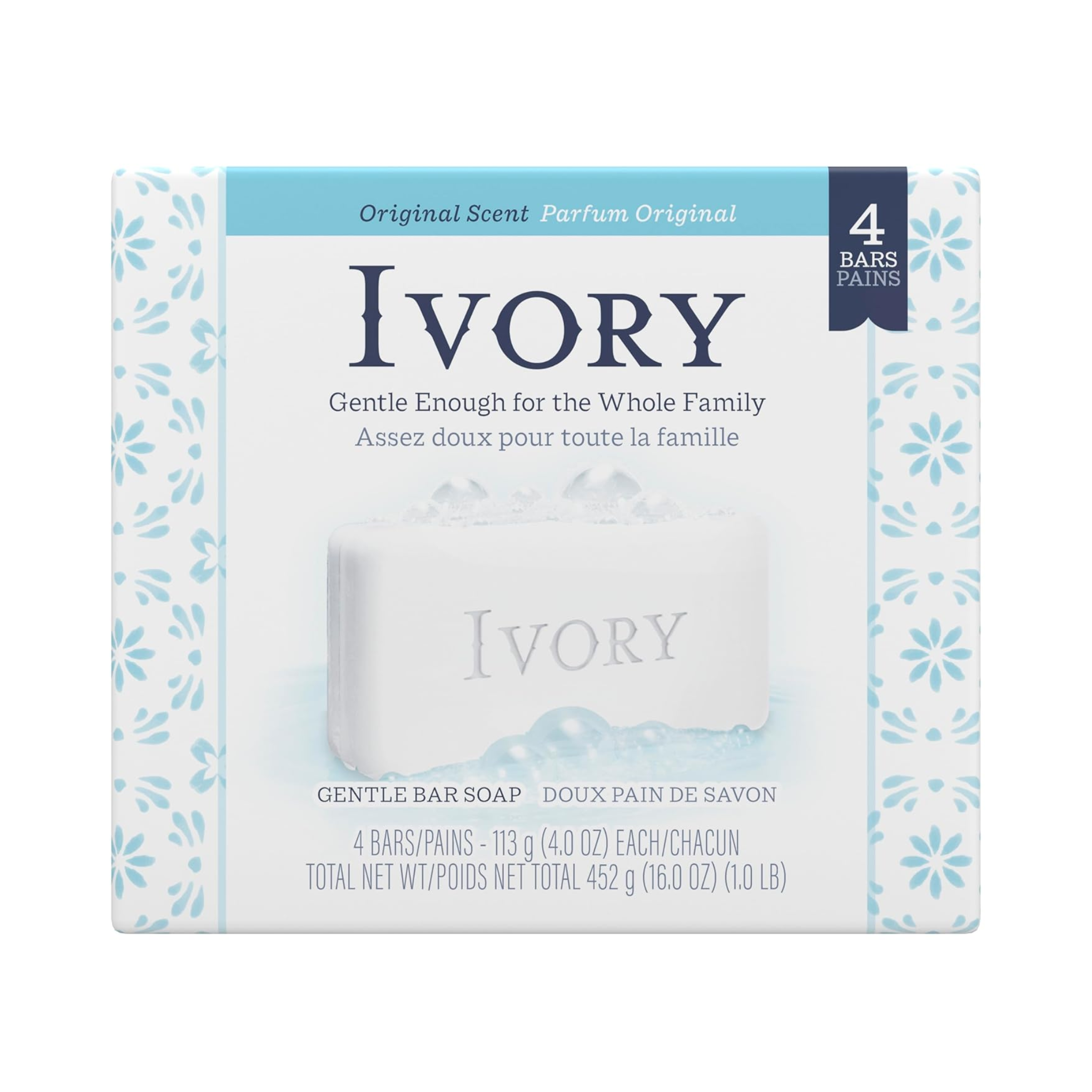 Ivory, Bar Soap, Original Scent, Gentle Cleansing for All Skin Types, 4 Count, 4 Ounces Each - Pharmaful