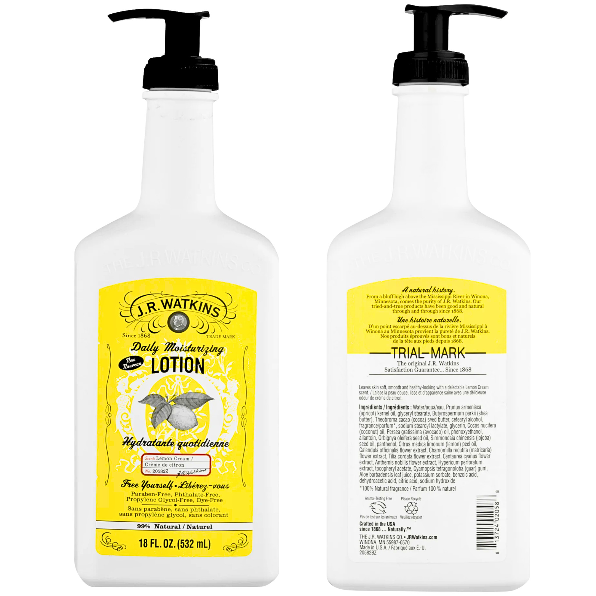 J.R. Watkins, Daily Moisturizing Lotion, Lemon Cream, 18 oz Pump - Pharmaful