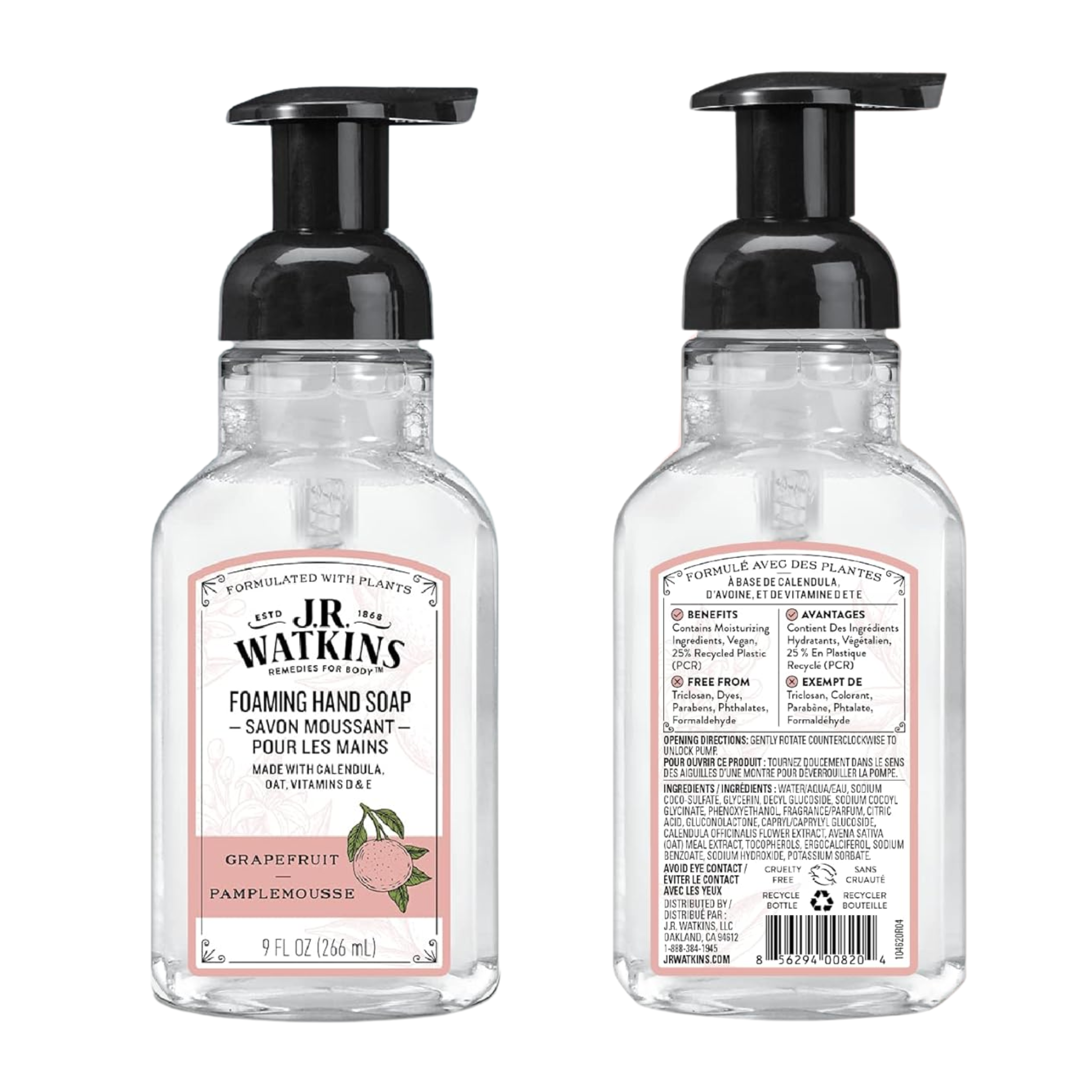 J.R. Watkins, Foaming Hand Soap, Grapefruit, Refreshing & Invigorating, 9 fl oz (266 ml) - Pharmaful