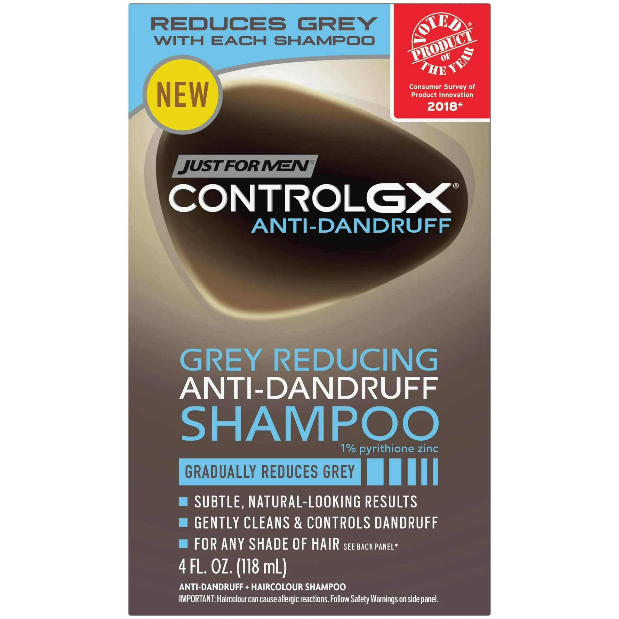 Just For Men, Control GX Grey Reducing Anti-Dandruff Shampoo, Gradually Colors Hair, 4 Fl Oz