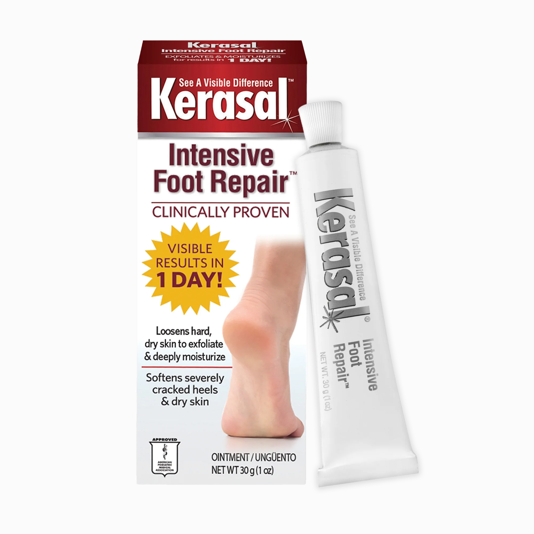 Kerasal, Intensive Foot Repair, Skin Healing Ointment for Cracked Heels and Dry Feet, 1 Oz