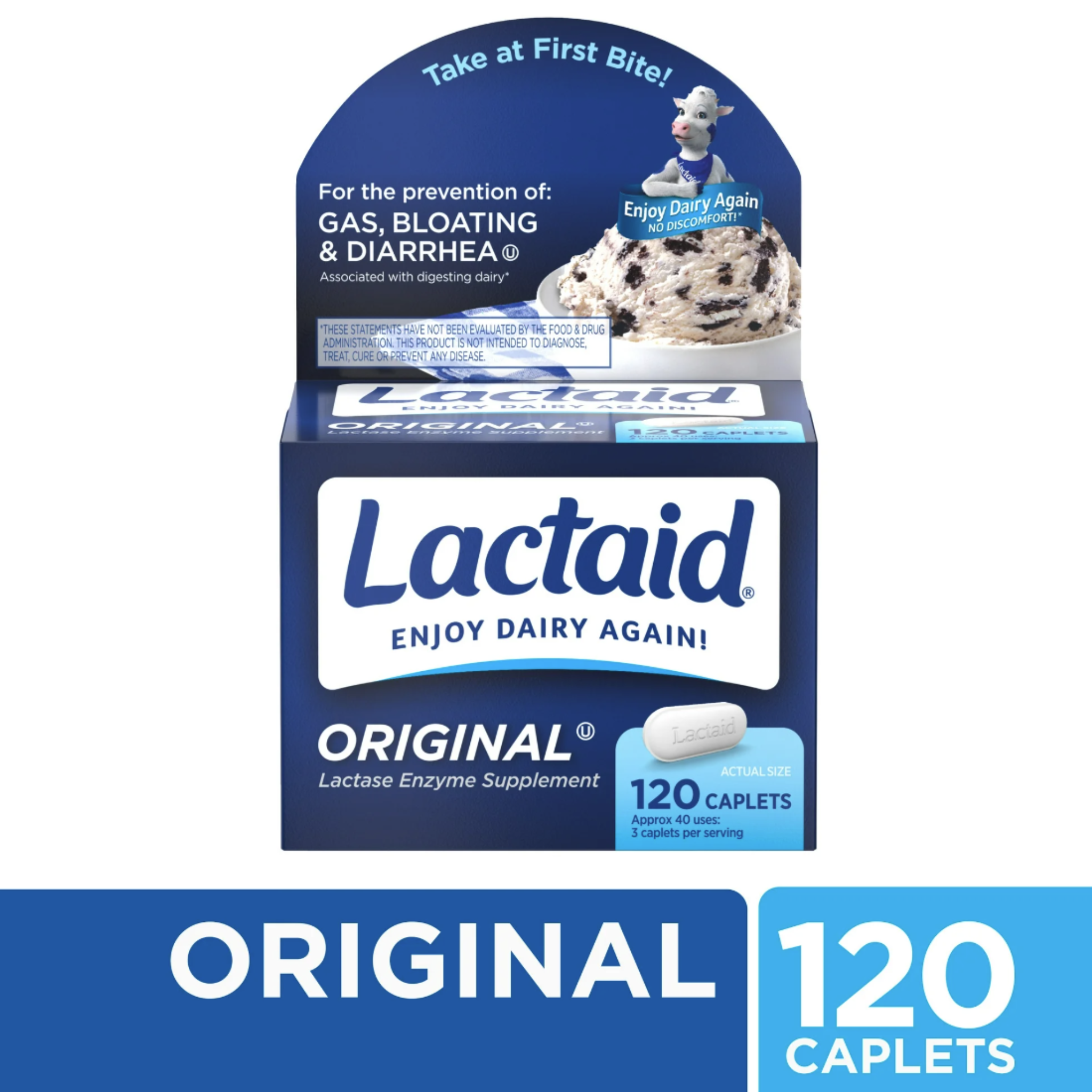 Lactaid Original Strength Lactose Intolerance Relief Caplets, 120 Ct