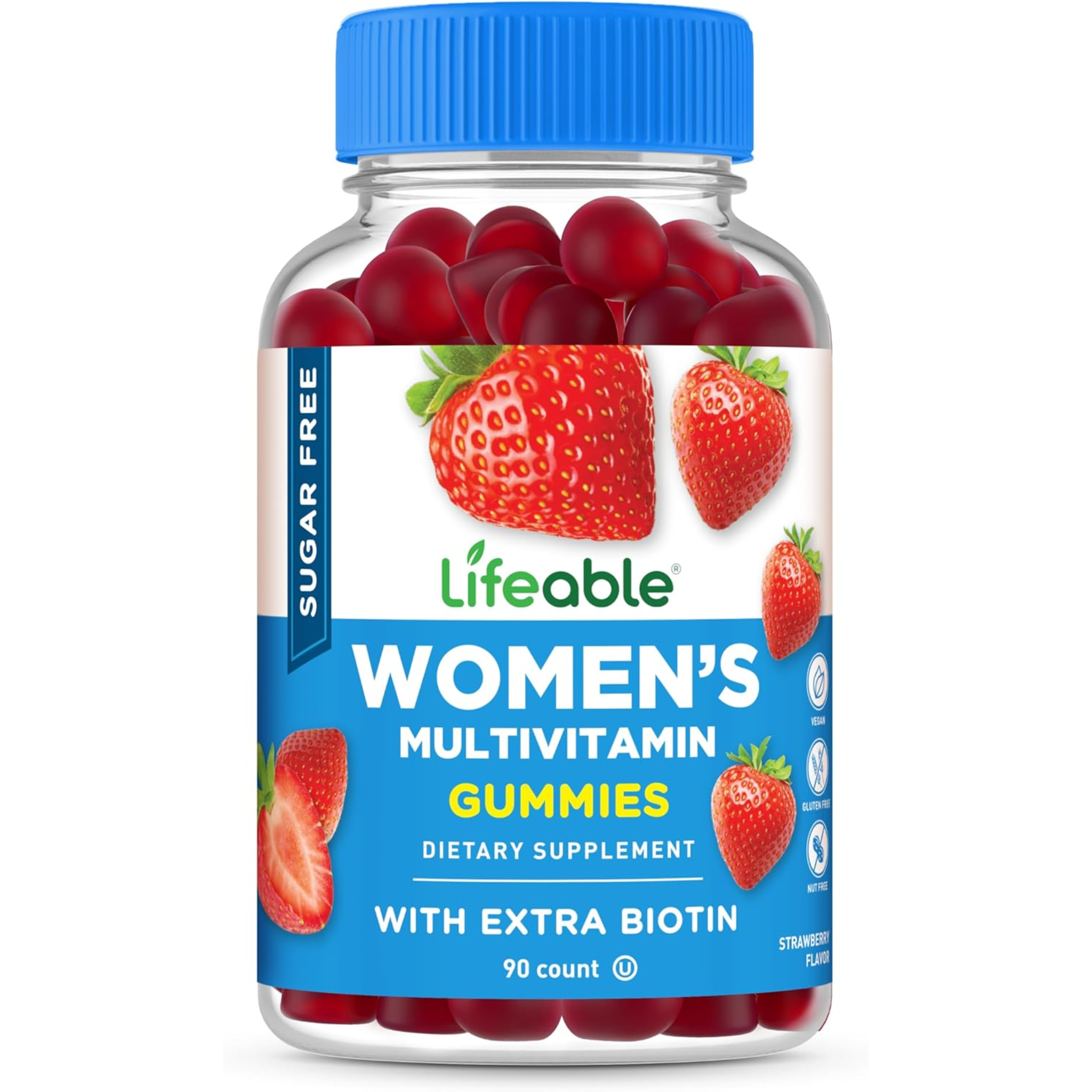 Lifeable, Sugar-Free Women's Multivitamin Gummies, Vitamin A, C, D, E, B6, Biotin, Folate, Zinc, Great Tasting Daily Supplement, 90 Gummies