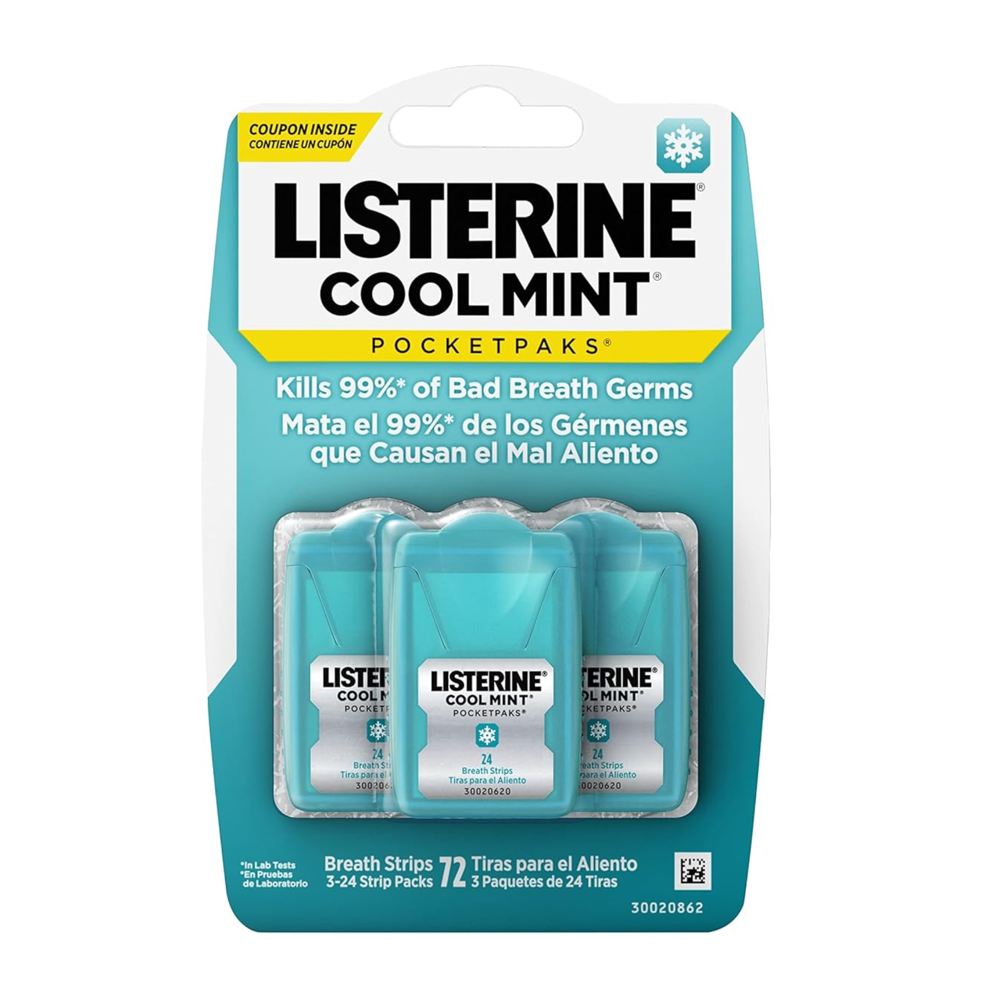 Listerine, Cool Mint PocketPaks Oral Care Breath Strips, Convenient Breath Freshening Strips, 24 Count, 3 Pack