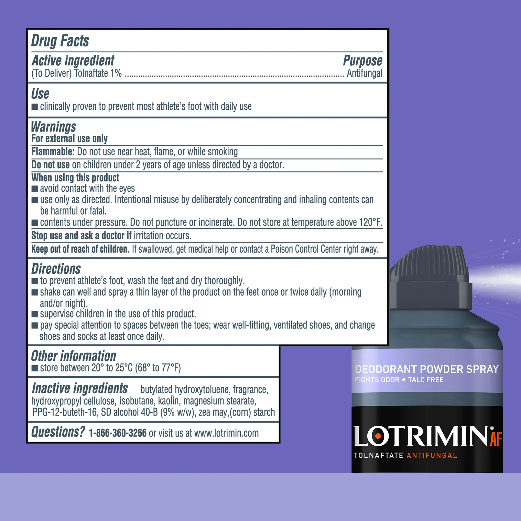 Lotrimin, Athlete’s Foot Daily Prevention Deodorant Powder Spray, Fresh and Long-Lasting Protection, 5.6 oz
