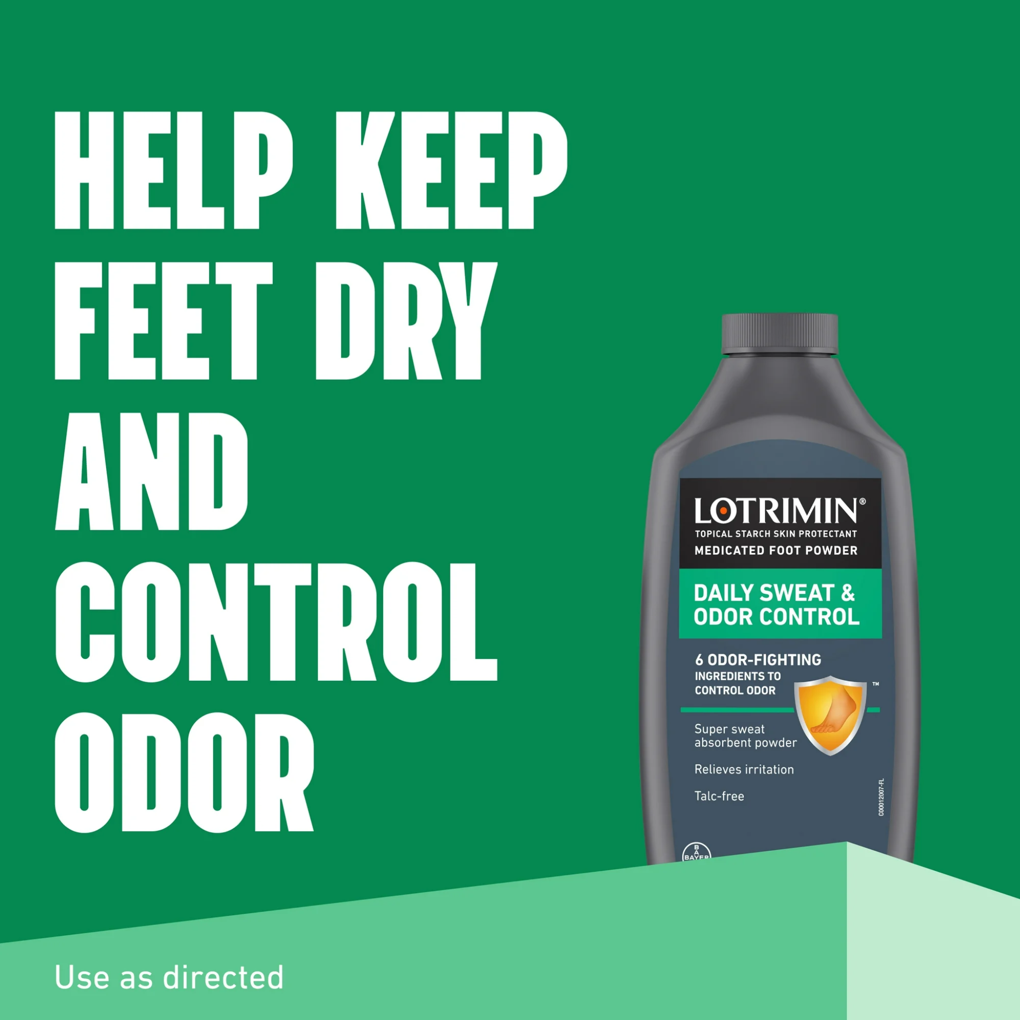Lotrimin, Daily Sweat and Odor Control Medicated Foot Powder, Antifungal and Freshness Protection, 6.25 oz