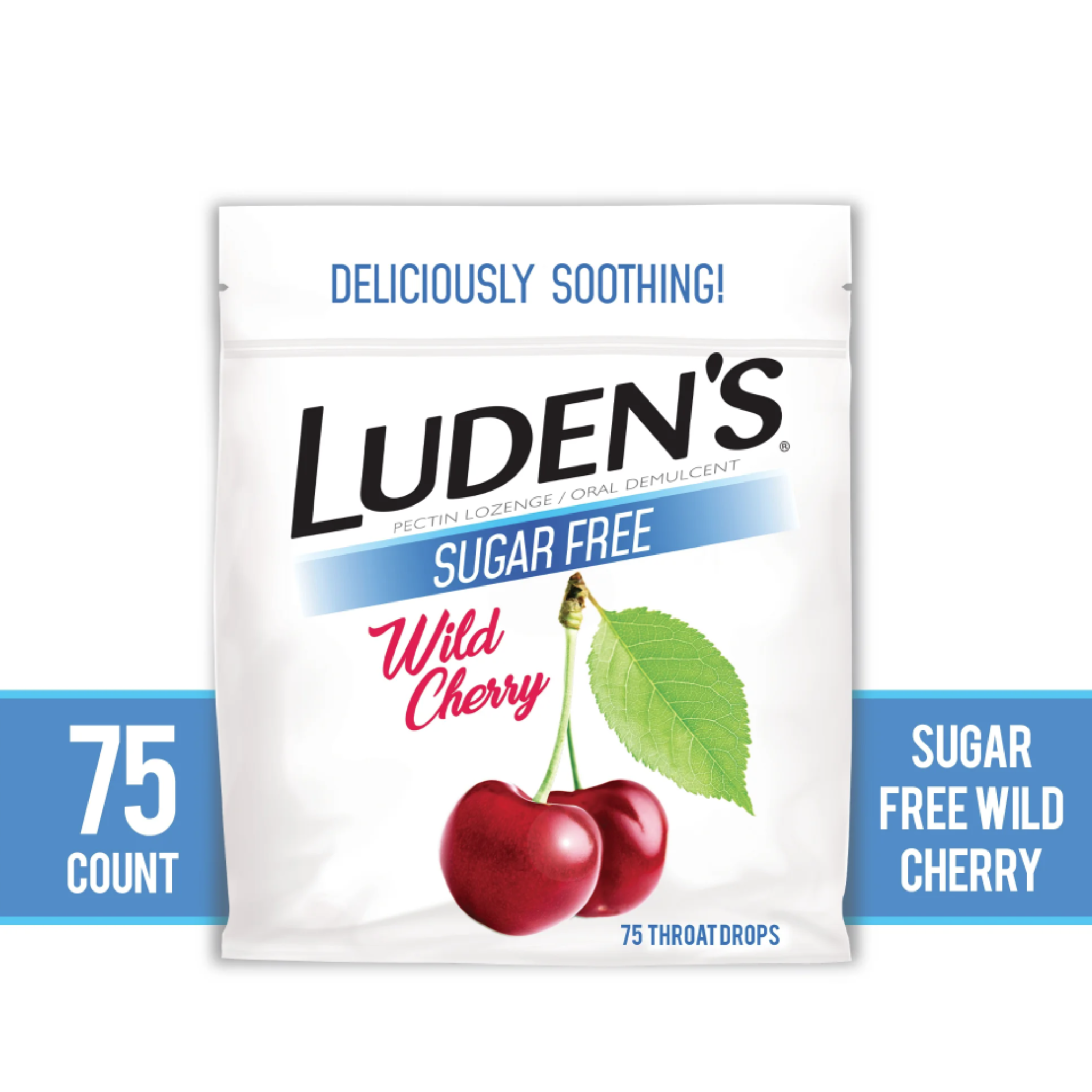 Luden's Sore Throat Drops, for Minor Sore Throat Relief, Sugar Free Wild Cherry Throat Remedy, 75 Ct