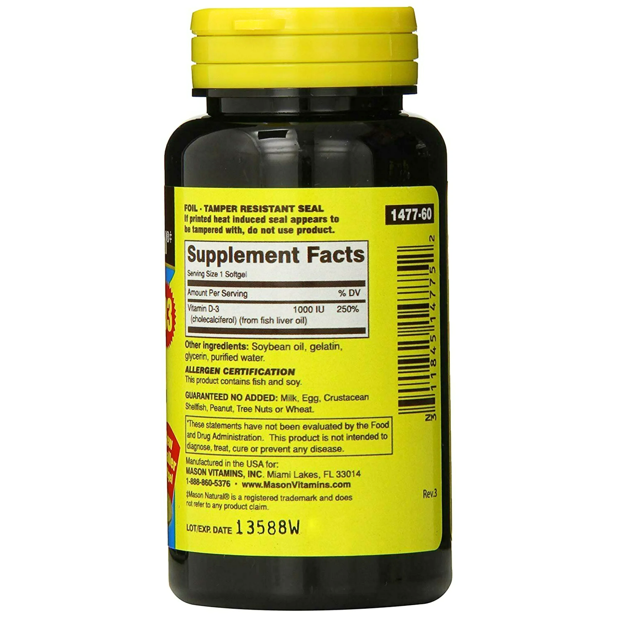 MASON NATURAL, Vitamin D 1000 IU Softgels, Supports Bone Health and Immune Function, 60 Soft Gels - Pharmaful