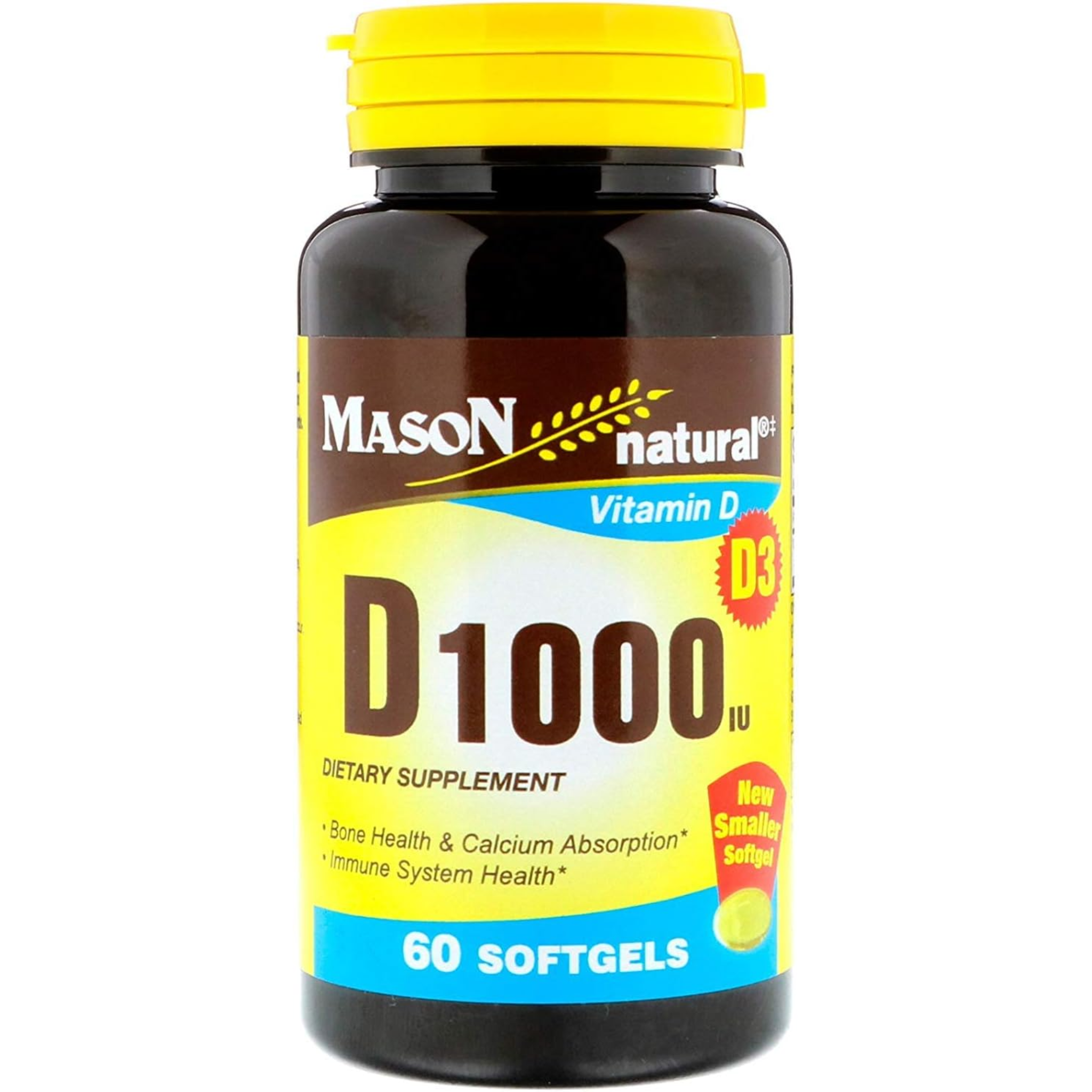 MASON NATURAL, Vitamin D 1000 IU Softgels, Supports Bone Health and Immune Function, 60 Soft Gels