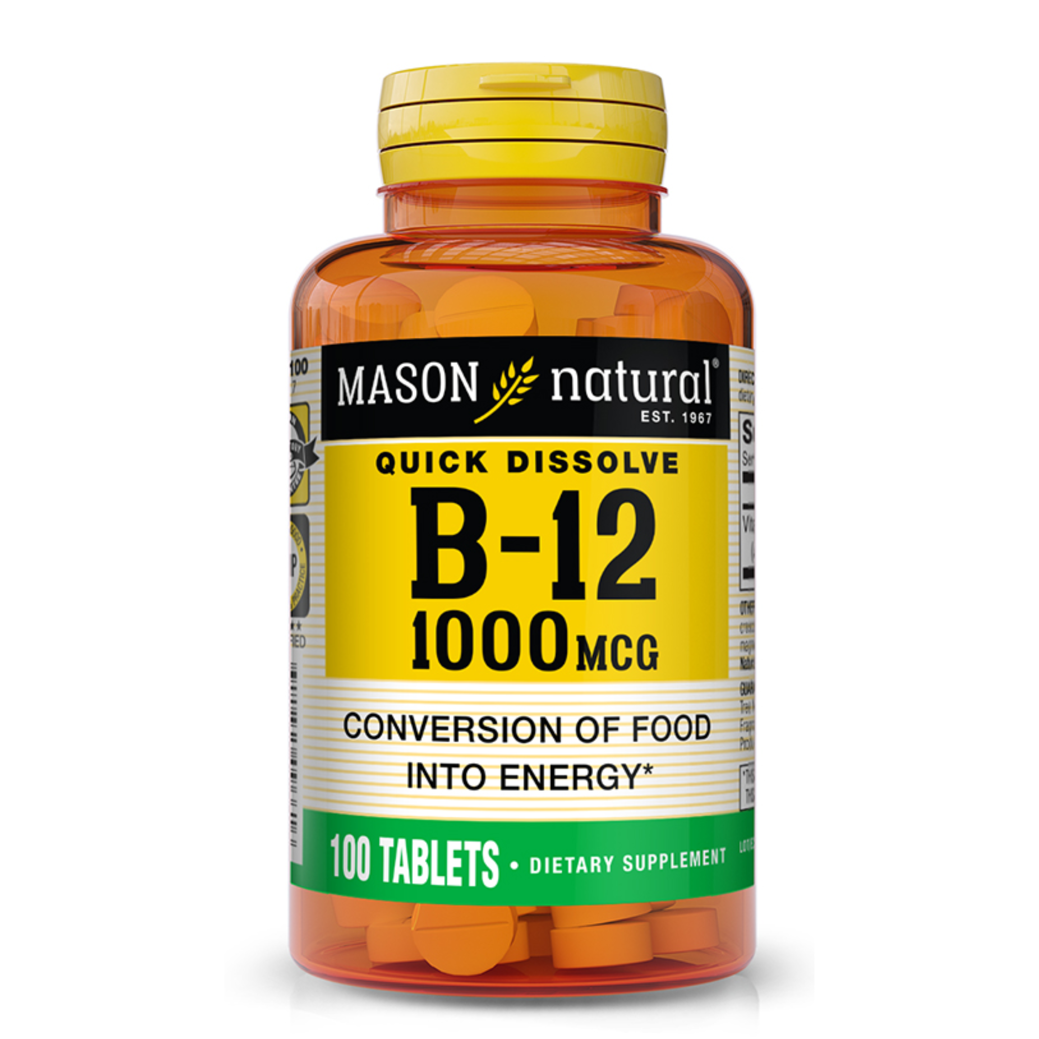 Mason Natural, Vitamin B-12 1000 mcg Dissolvable Tablets, Supports Energy & Metabolism, 100 Count