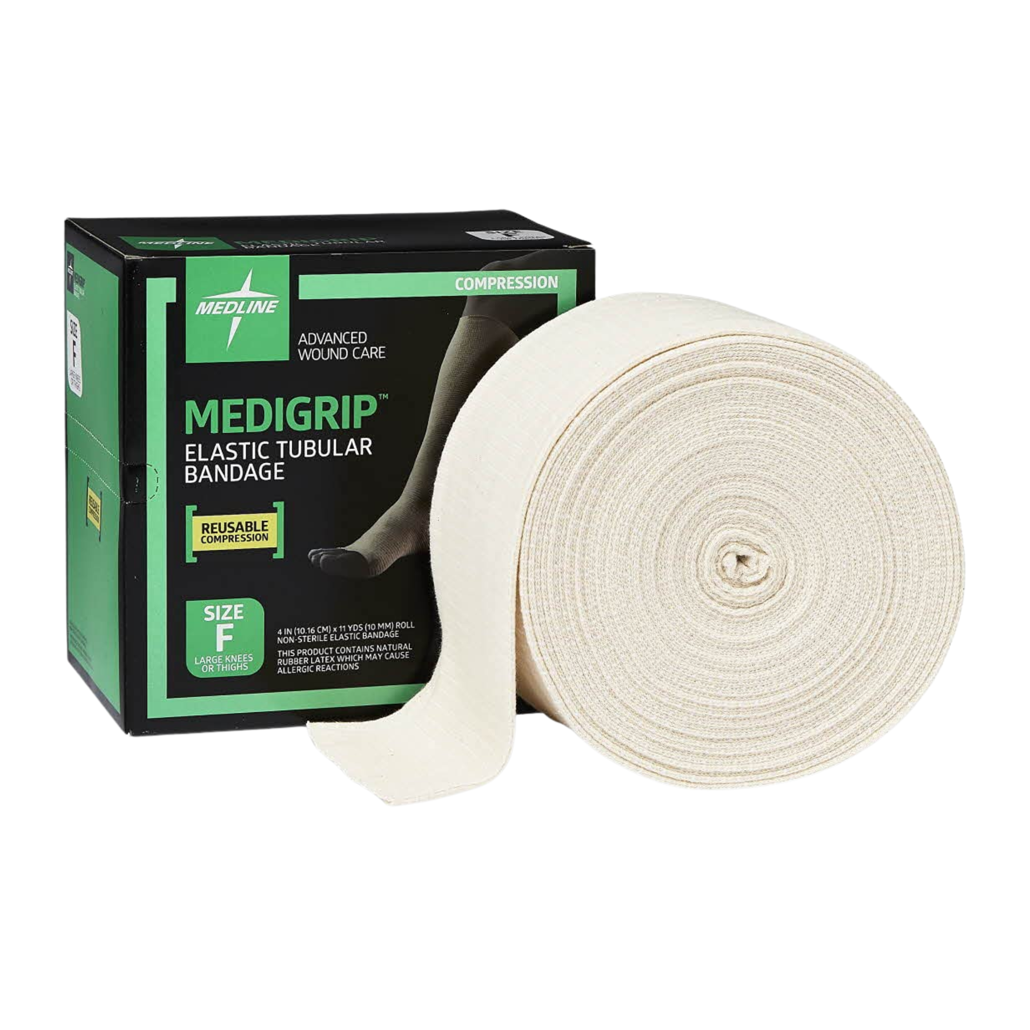Medline, Medigrip Elastic Latex Tubular Bandages, High Compression Support for Large Knees & Medium Thighs, 4" Width (10 cm), Size F