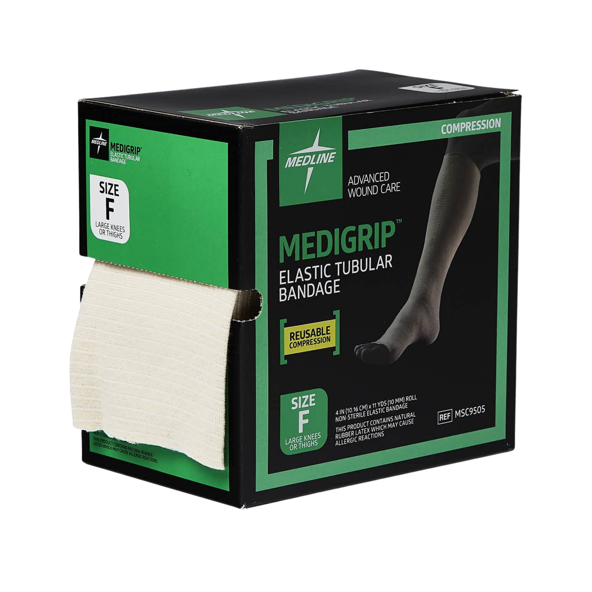 Medline, Medigrip Elastic Latex Tubular Bandages, High Compression Support for Large Knees & Medium Thighs, 4" Width (10 cm), Size F