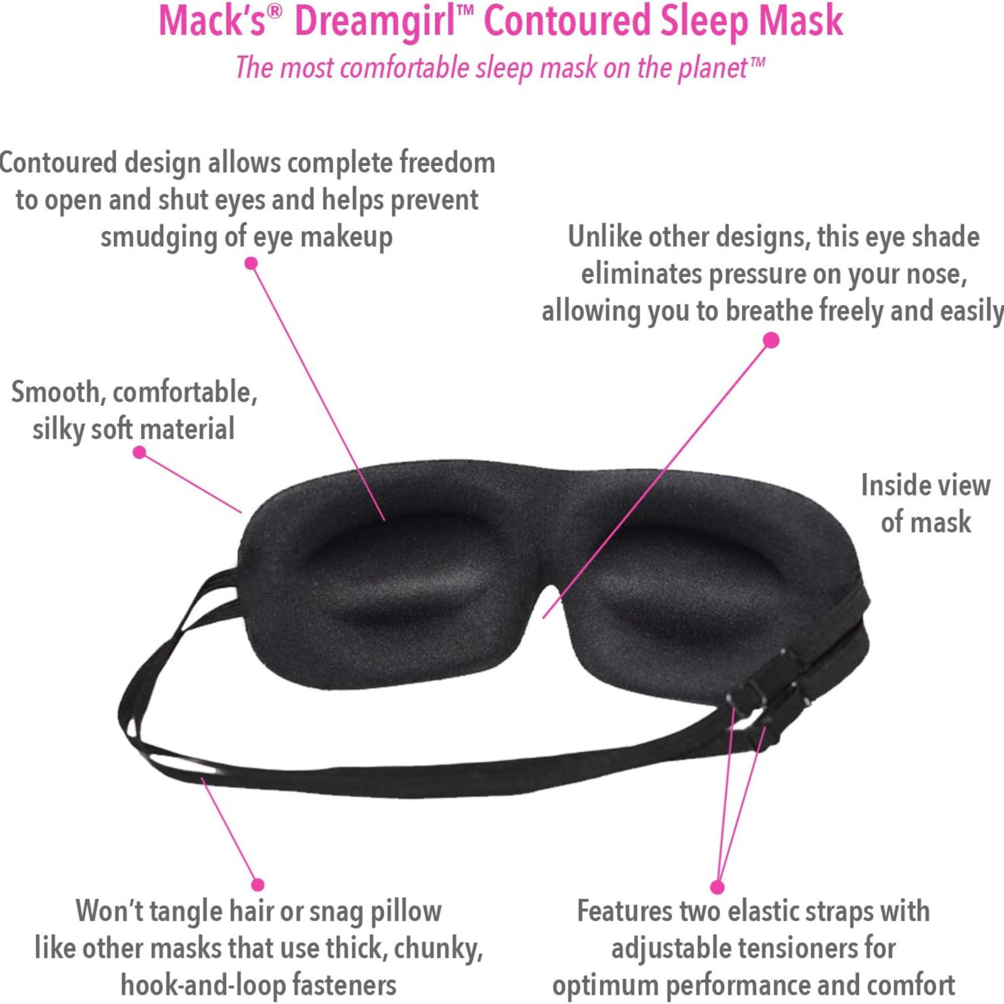 Macks Dreamgirl Contoured Sleep Mask, Free Pair Of Soft Foam Earplugs For Her, Fuchsia