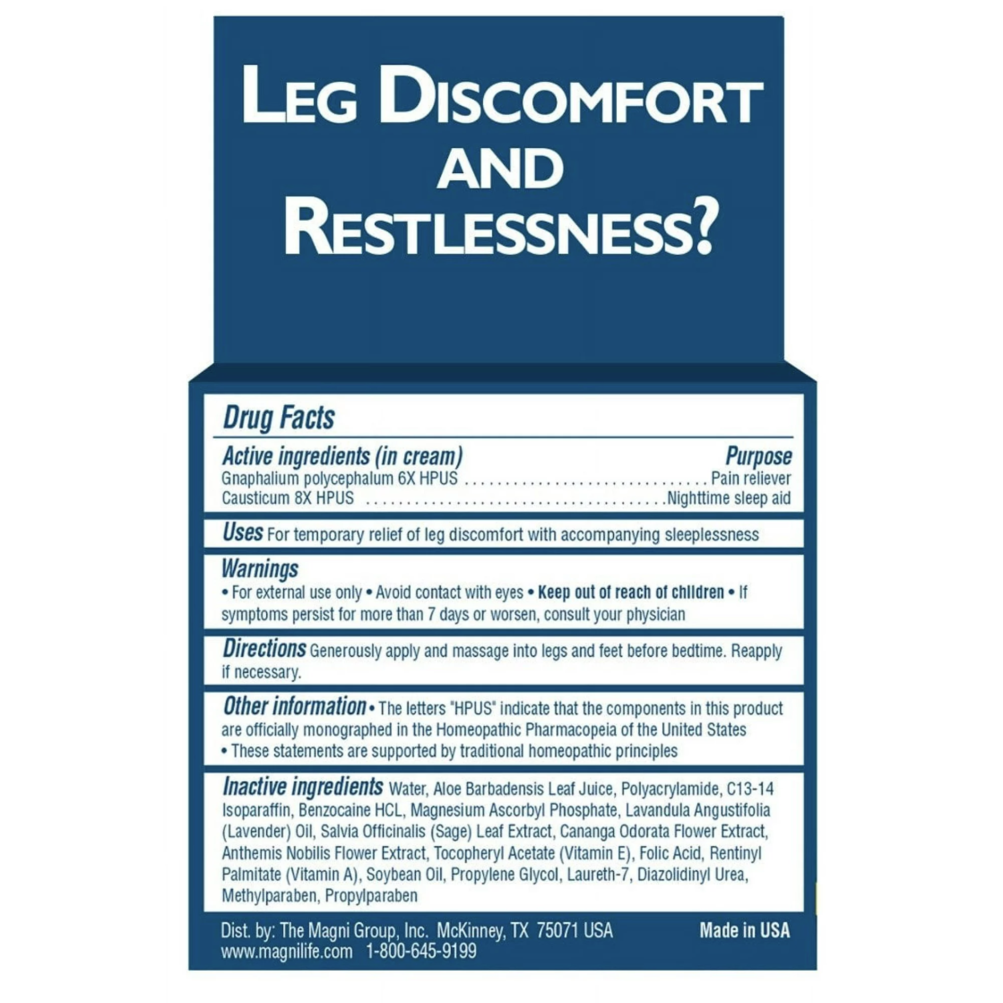 MagniLife Relaxing Leg Cream, Pain Reliever, 4 oz - Pharmaful