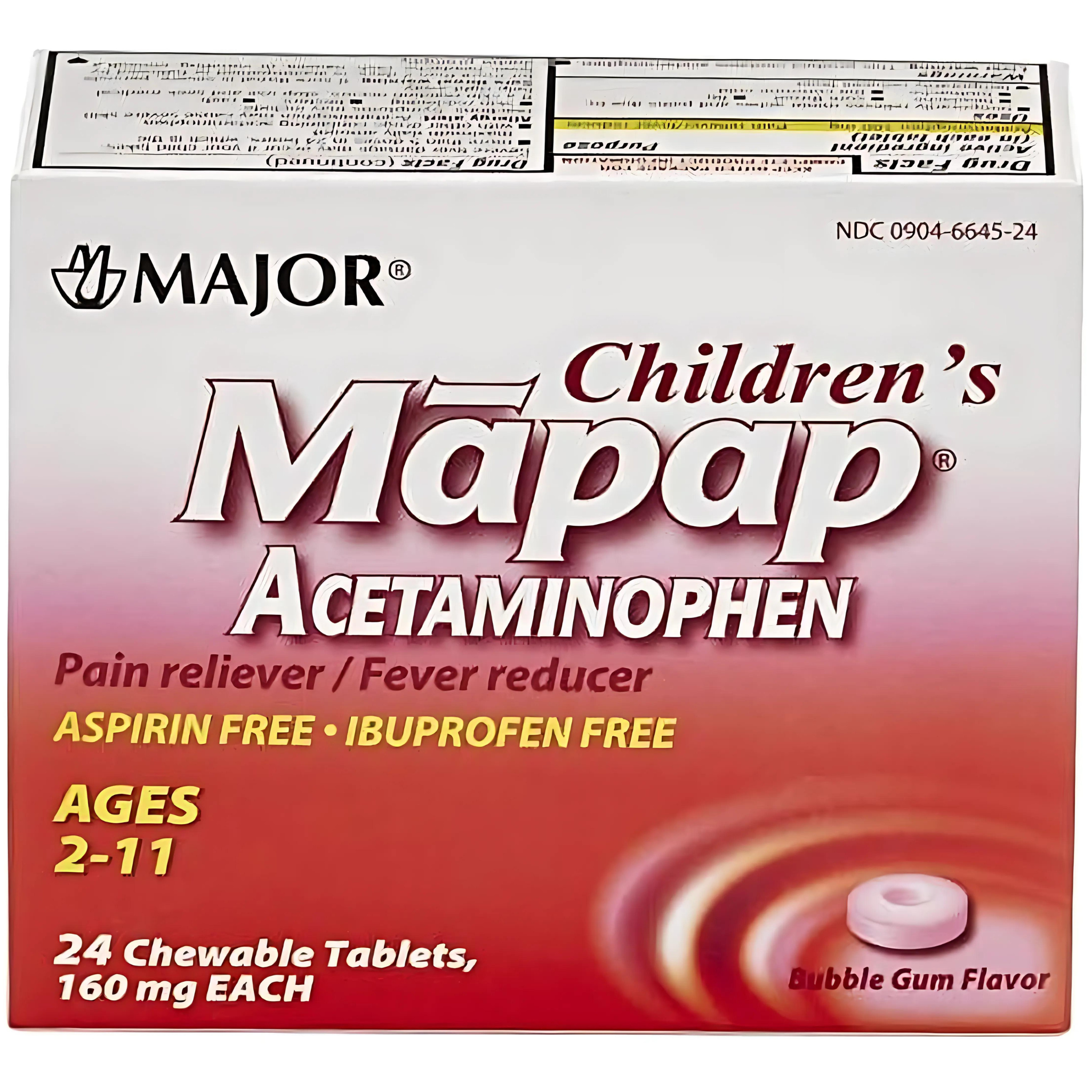 Major Children's Mapap Bubblegum Chewable Tabs 160 mg 24 Tabs