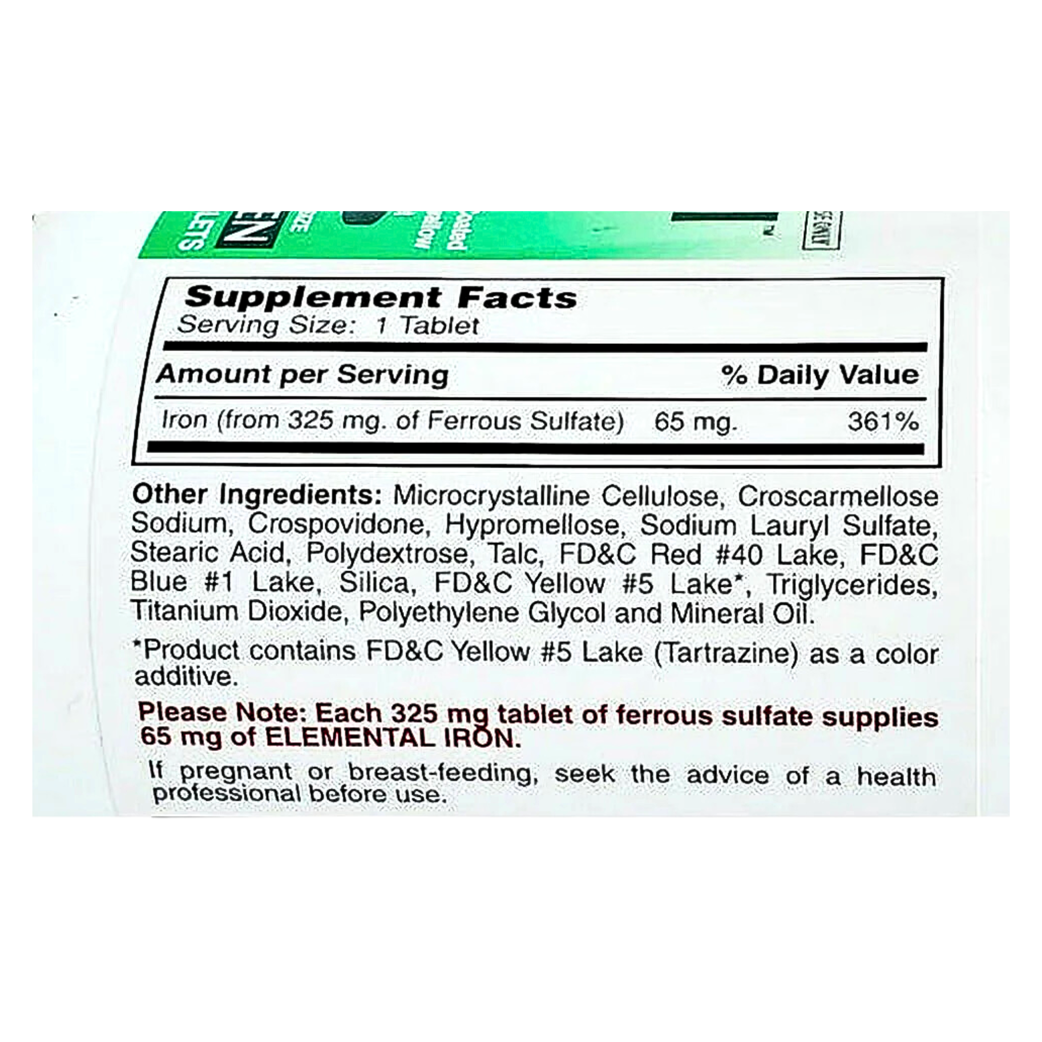 Major, FeroSul Ferrous Sulfate 325 mg, High-Potency Iron Supplement for Red Blood Cell Support, 1000 Green Tablets
