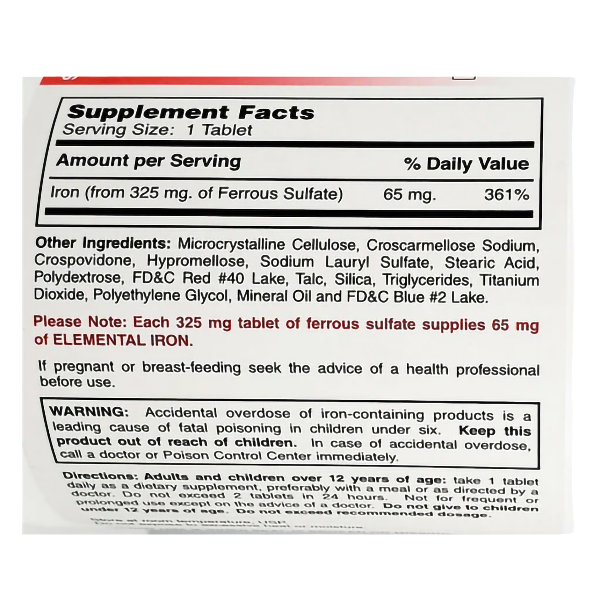 Major, FeroSul Ferrous Sulfate 325 mg, High-Potency Iron Supplement for Red Blood Cell Support, 1000 Red Tablets