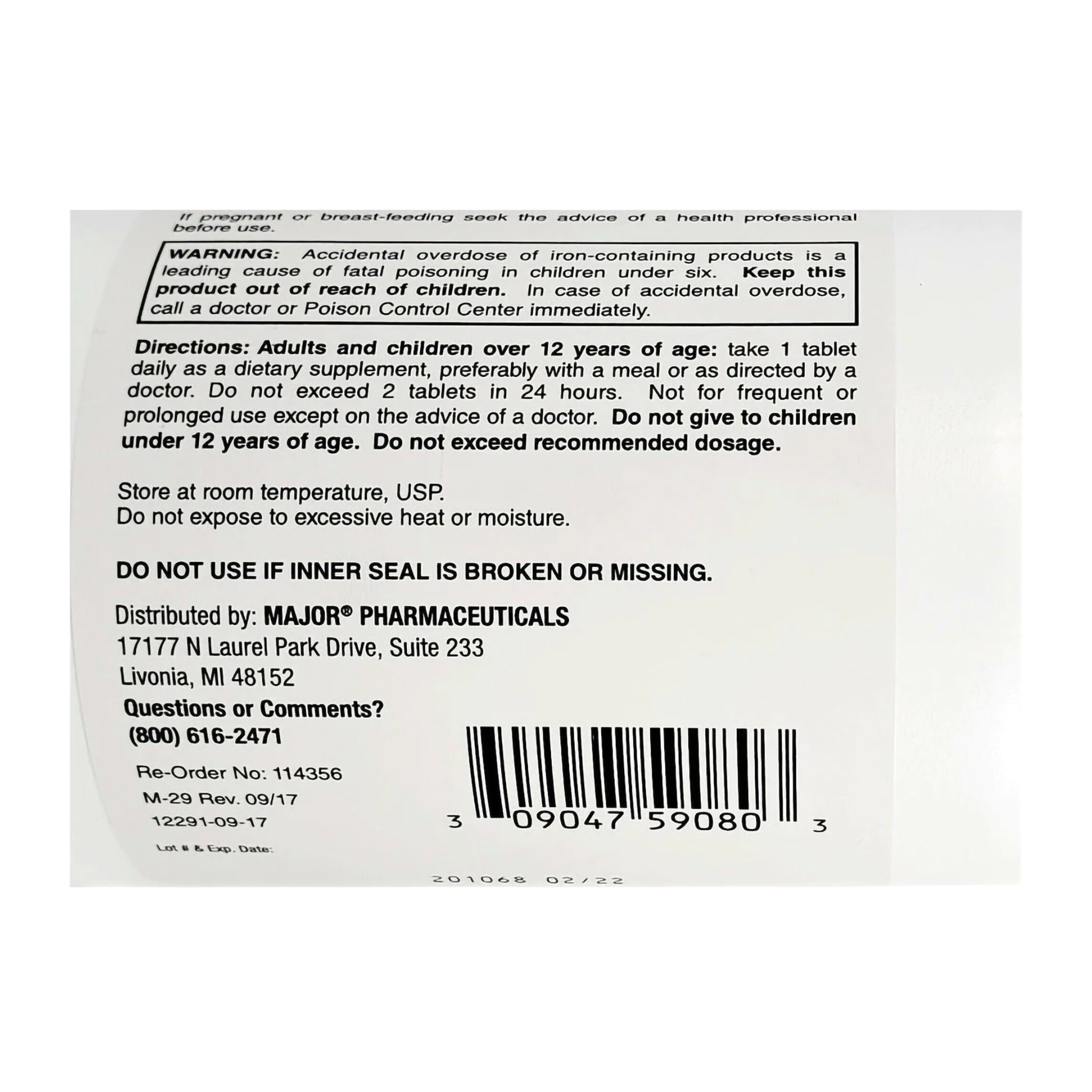 Major, FeroSul Ferrous Sulfate 325 mg, High-Potency Iron Supplement for Red Blood Cell Support, 1000 Red Tablets