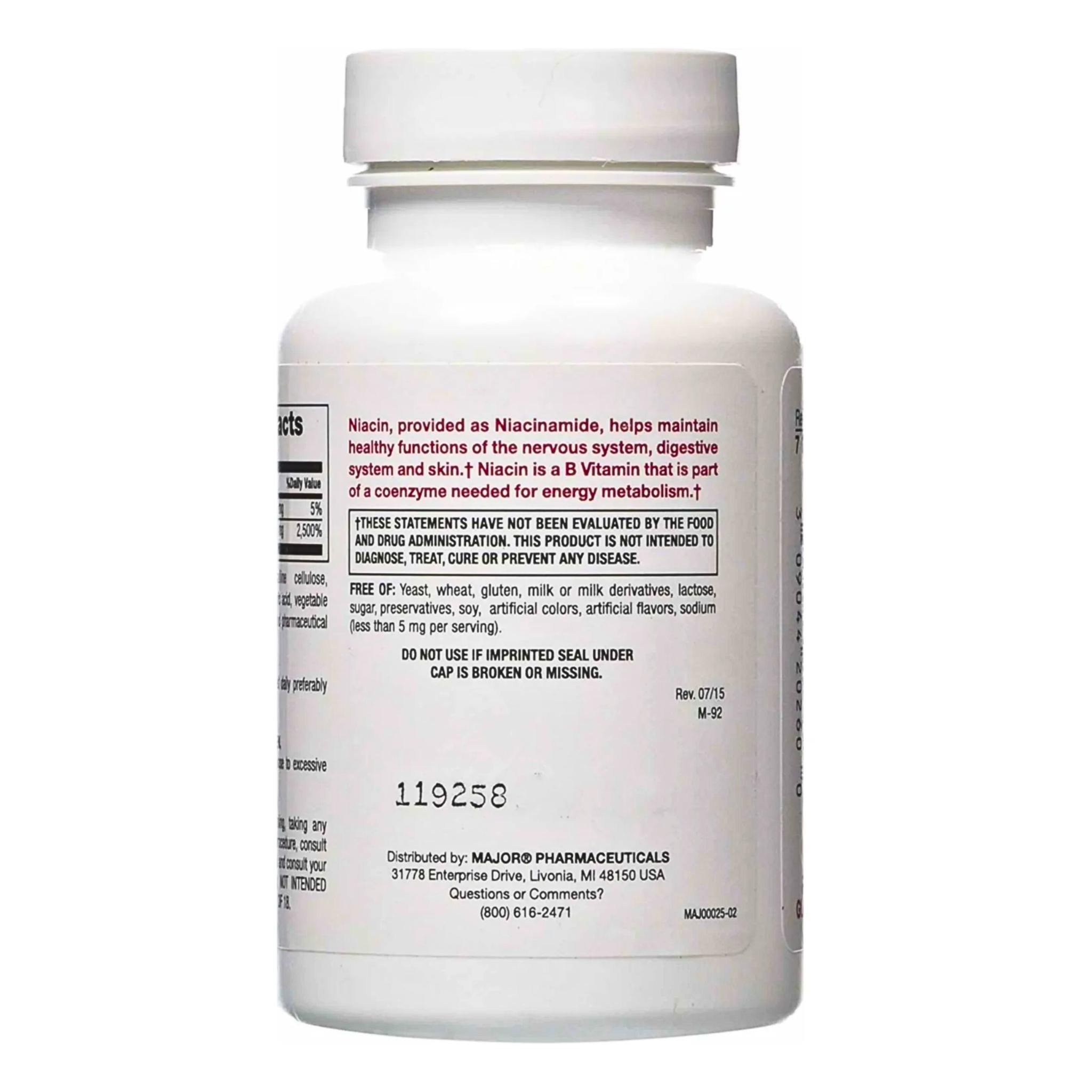 Major, Niacinamide Vitamin B3 Tablets, Supports Energy & Metabolism, 500 mg, 100 Count