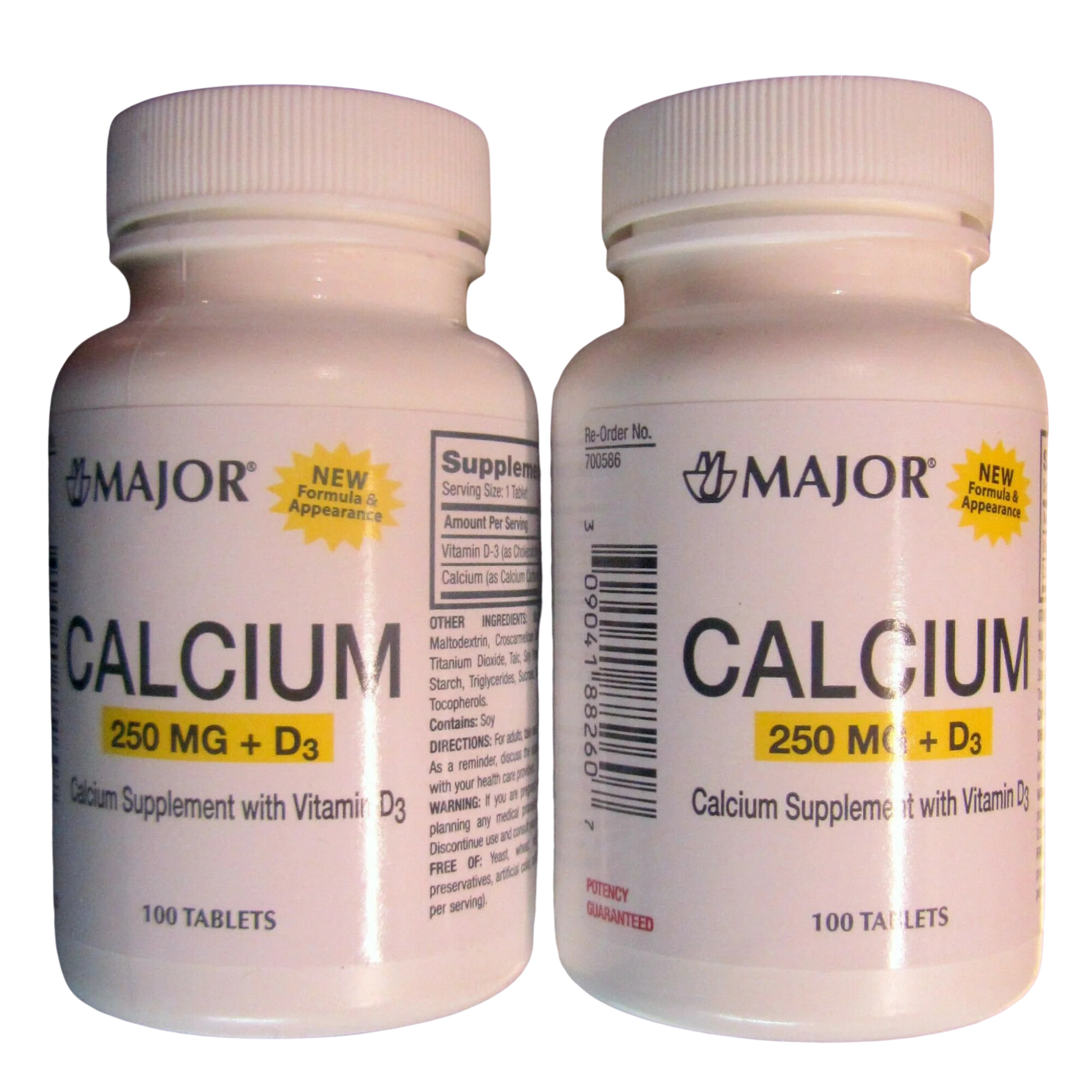 Major Oyster Shell Calcium with Vitamin D, Bone Health Supplement, 250 mg, 100 Tablets