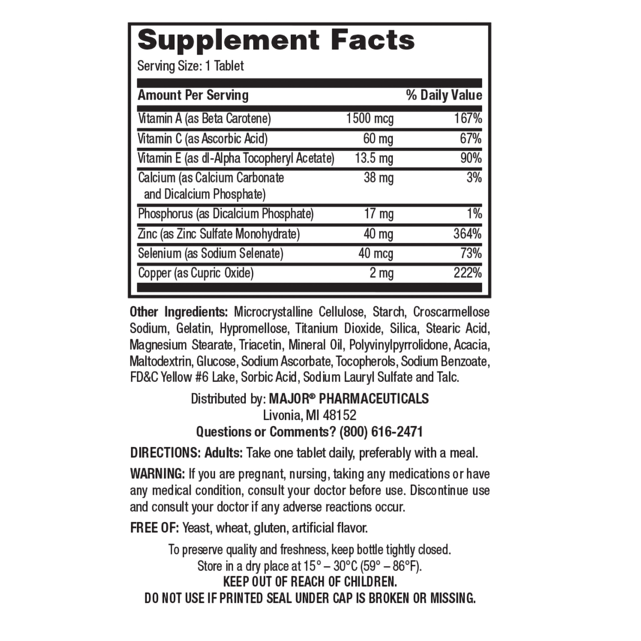 Major, ProSight Vitamin & Mineral Supplement Tablets, Eye Health Support, 60 Count