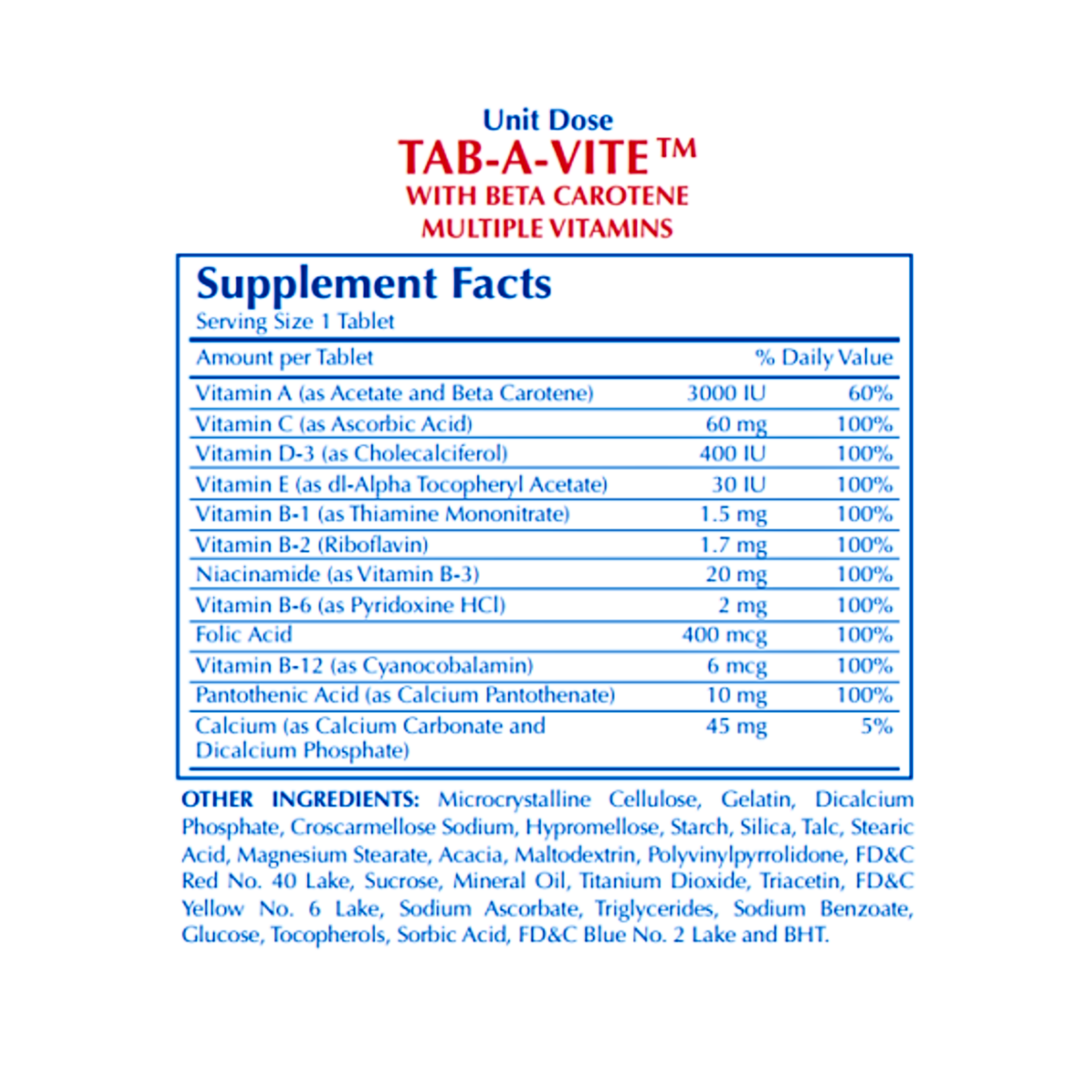 Major, Tab-A-Vite Multivitamins with Beta Carotene, Daily Nutritional Support, 100 Count