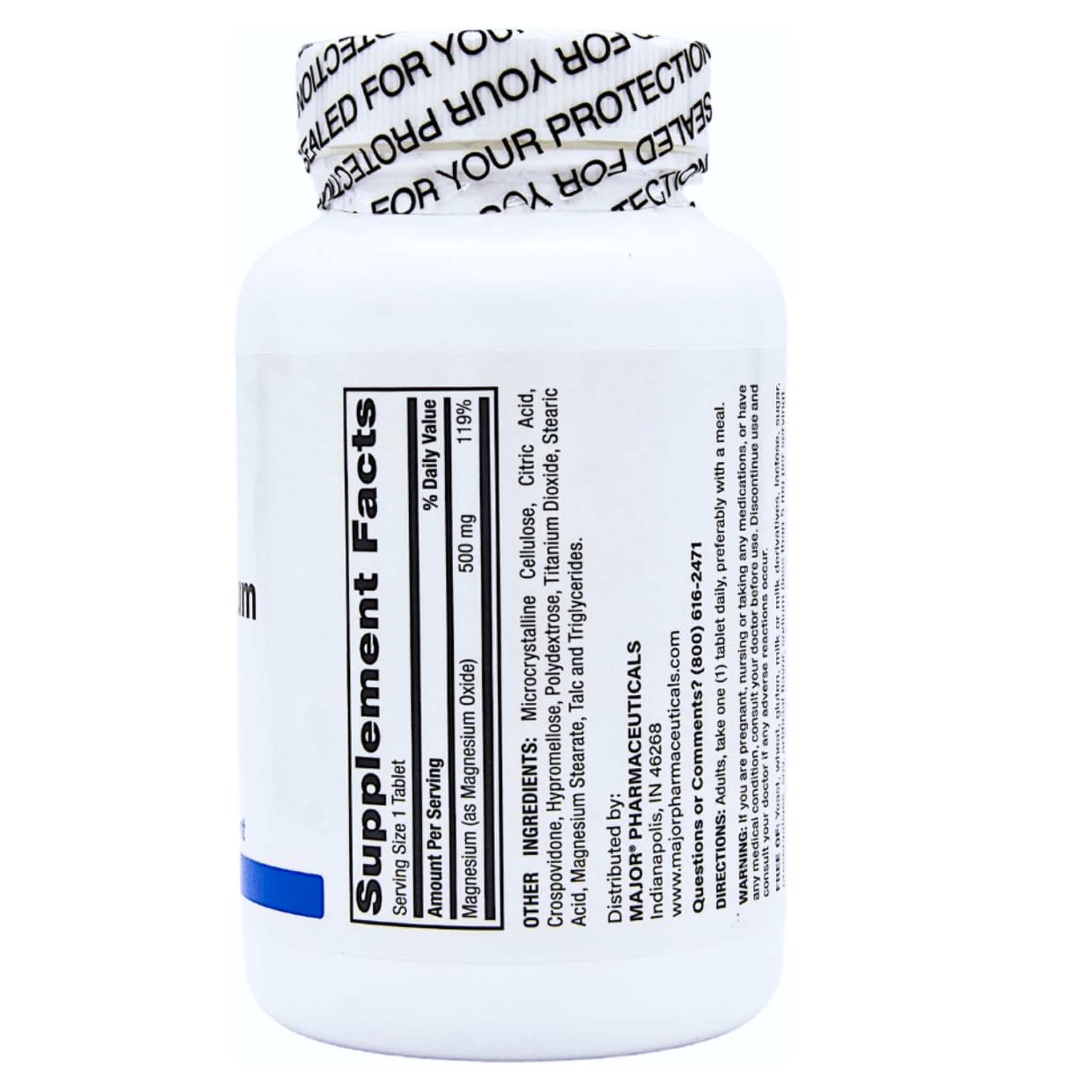 Major, Magnesium Oxide 500 mg, High-Potency Bone & Joint Support Supplement, Gluten & Lactose Free, 100 Tablets