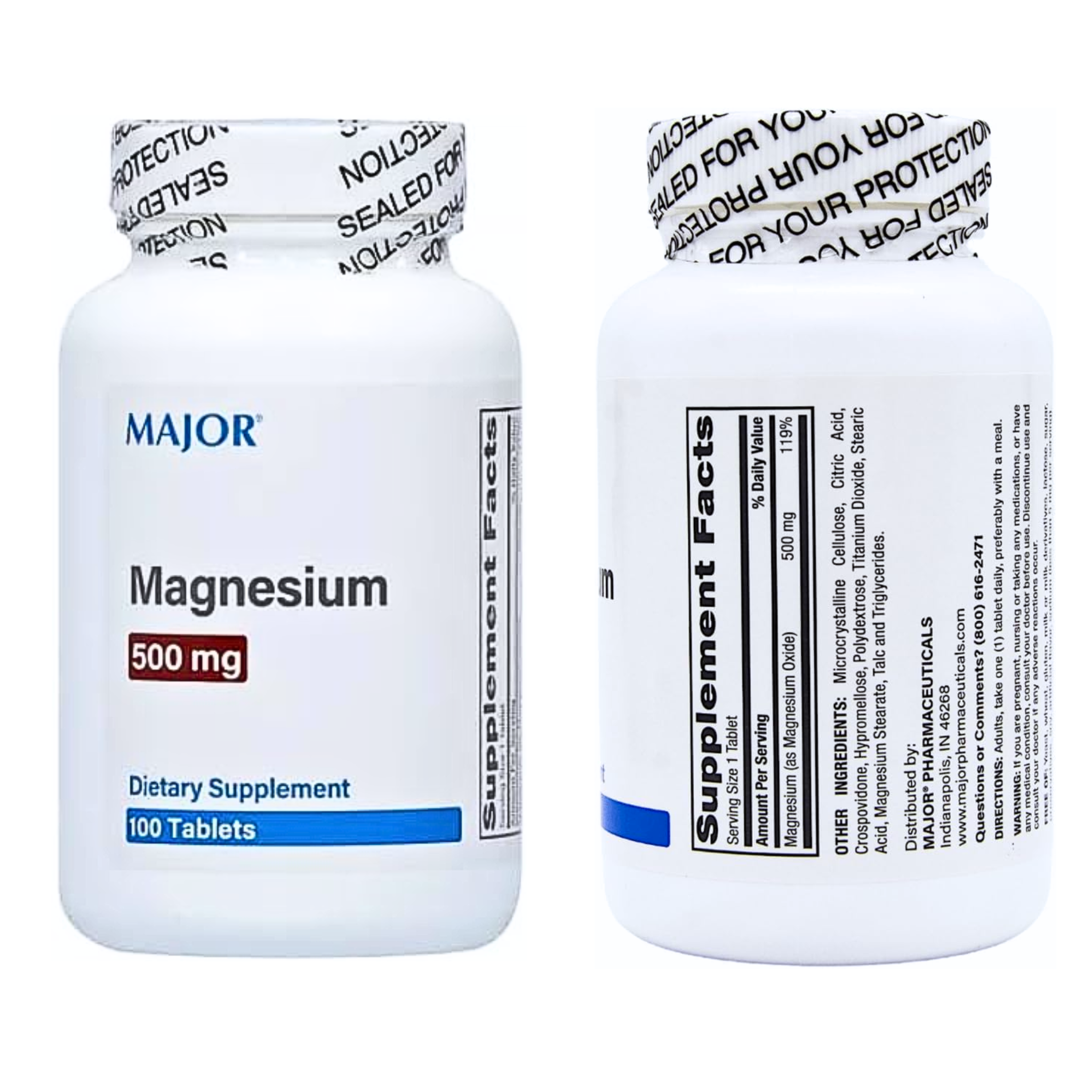 Major, Magnesium Oxide 500 mg, High-Potency Bone & Joint Support Supplement, Gluten & Lactose Free, 100 Tablets
