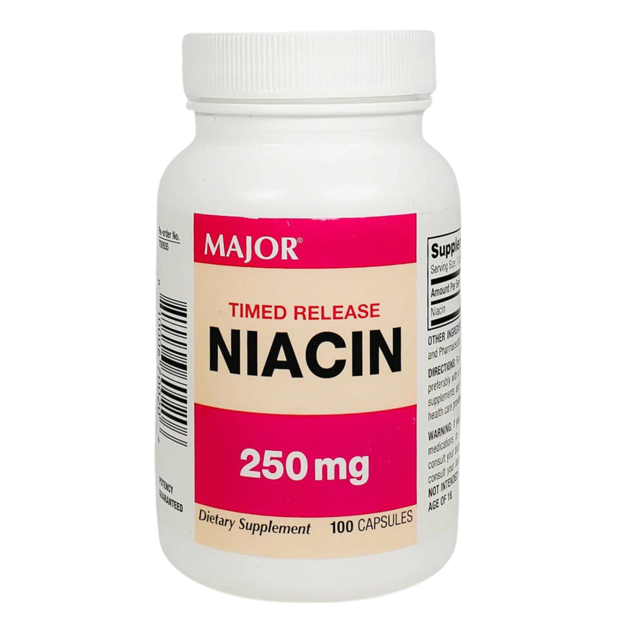 Major, Niacin Capsules, Timed Release for Energy & Metabolism Support, 250 mg, 100 Count