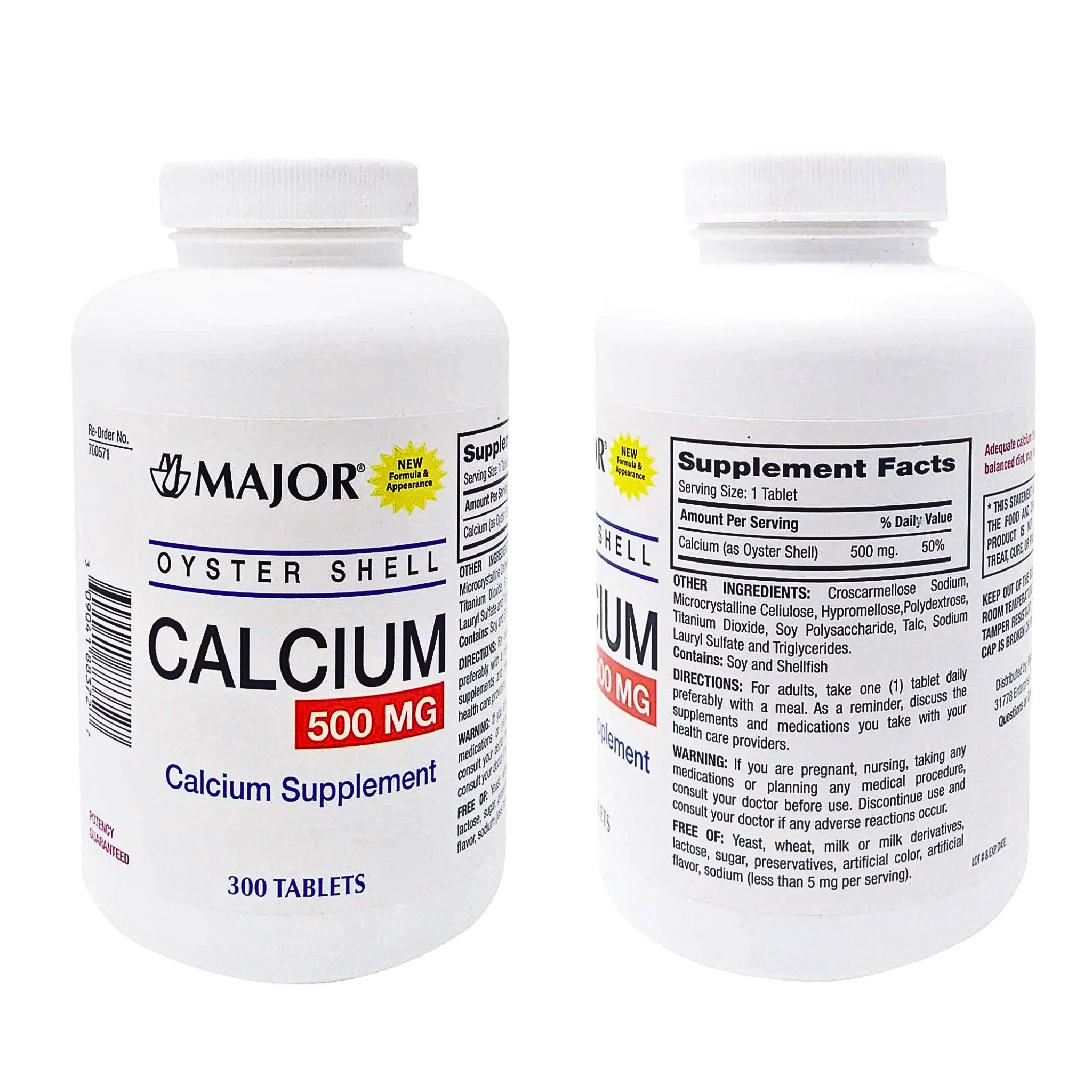 Major, Oyster Shell Calcium 500 mg, Bone Health Supplement, 300 Tablets